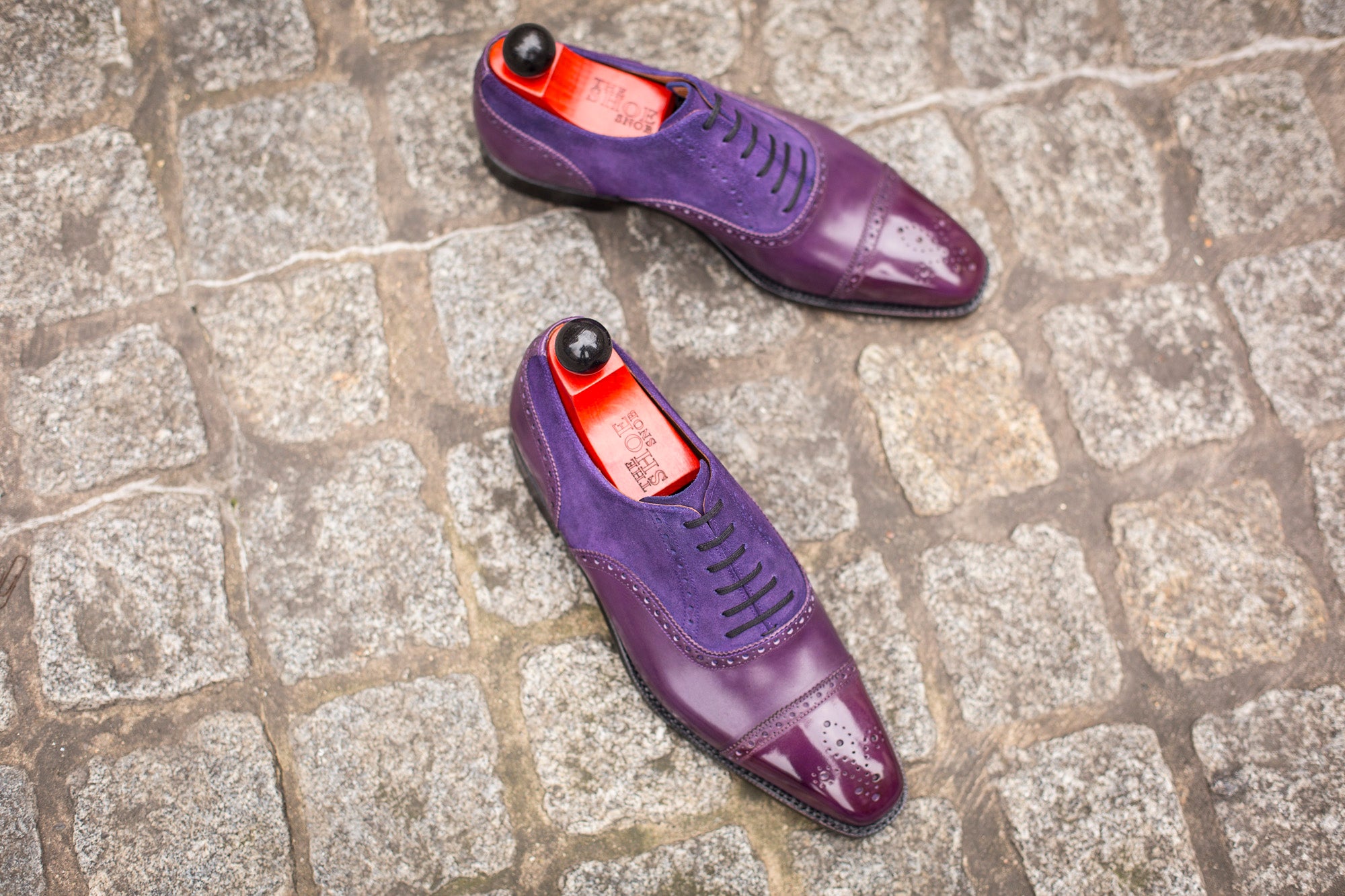 Windermere - MTO - Purple Calf / Purple Suede - LPB Last - Single Leather Sole-Made To Order Captoe Cap Toe Medallion Brogue Oxfords-J.FitzPatrick Footwear