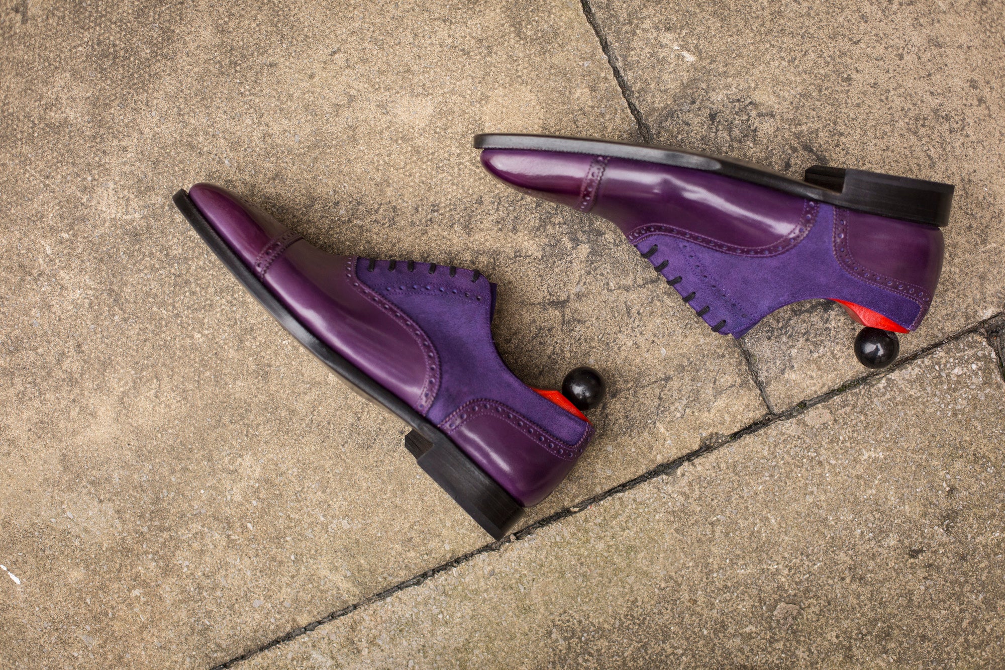 Windermere - MTO - Purple Calf / Purple Suede - LPB Last - Single Leather Sole-Made To Order Captoe Cap Toe Medallion Brogue Oxfords-J.FitzPatrick Footwear