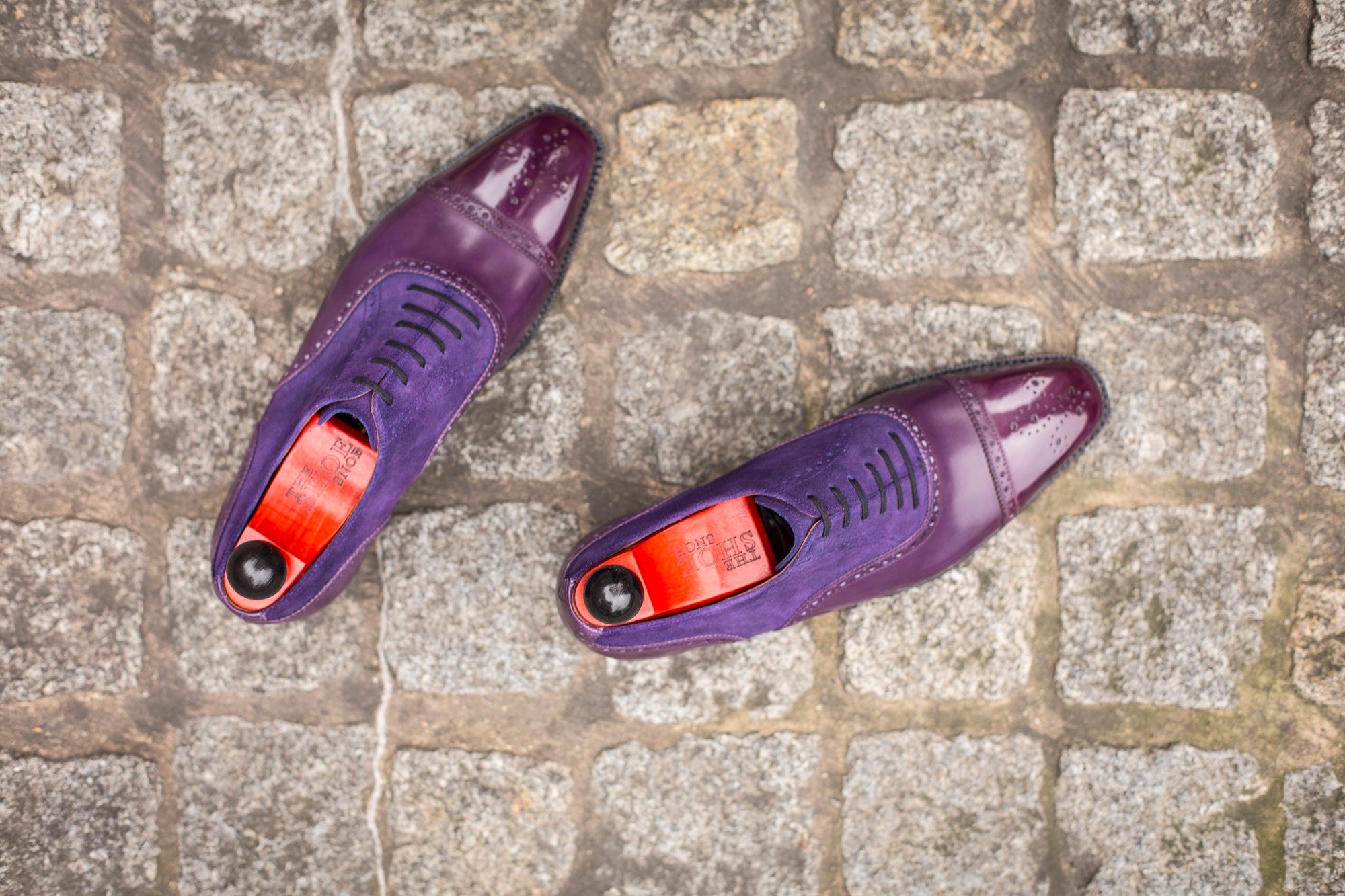 Windermere - MTO - Purple Calf / Purple Suede - LPB Last - Single Leather Sole-Made To Order Captoe Cap Toe Medallion Brogue Oxfords-J.FitzPatrick Footwear