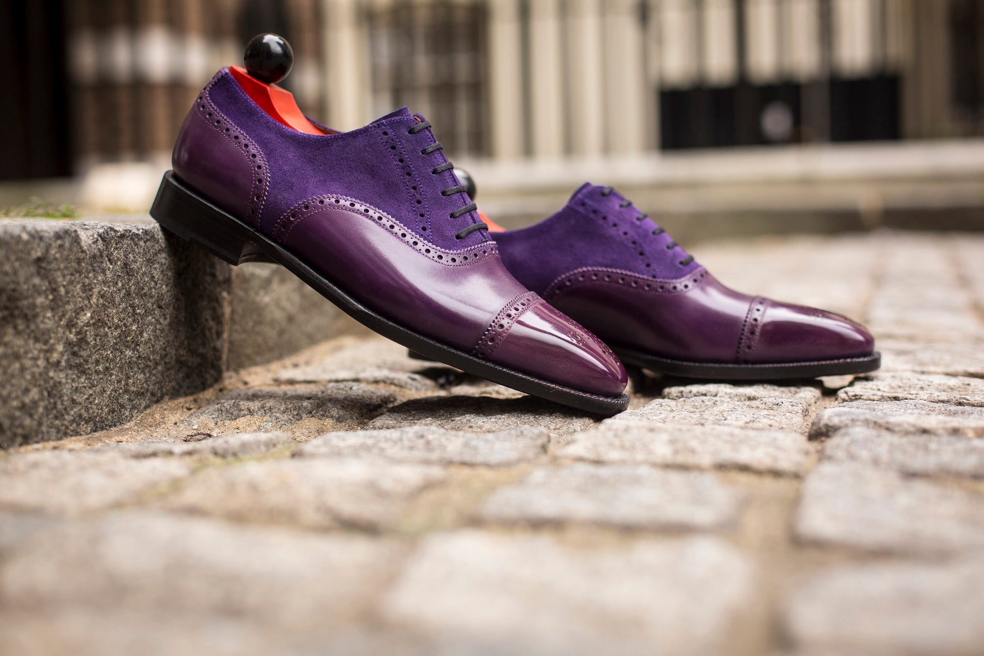 Windermere - MTO - Purple Calf / Purple Suede - LPB Last - Single Leather Sole-Made To Order Captoe Cap Toe Medallion Brogue Oxfords-J.FitzPatrick Footwear
