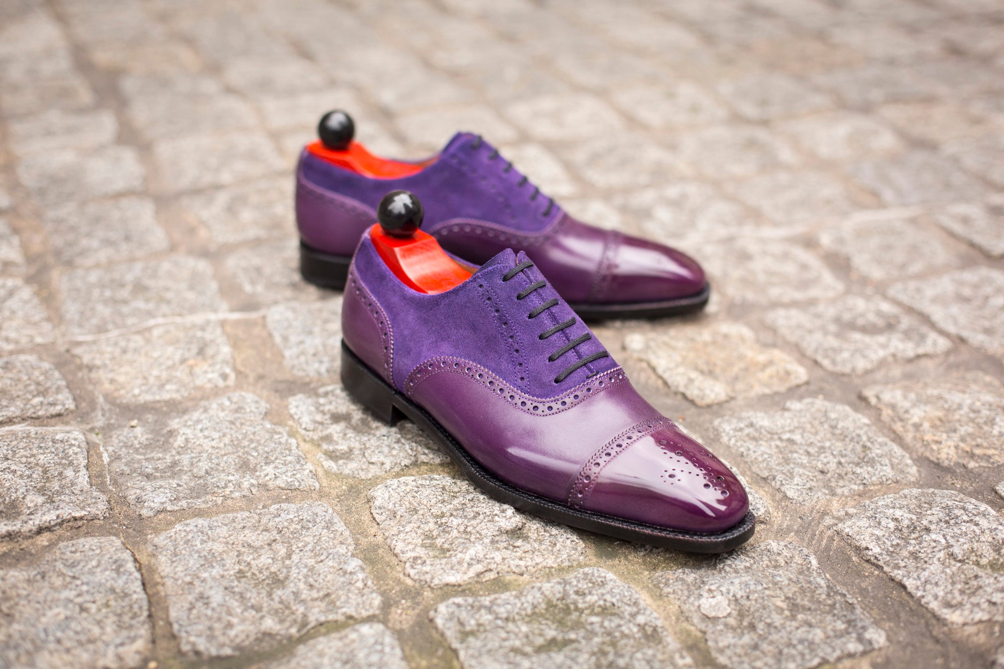 Windermere - MTO - Purple Calf / Purple Suede - LPB Last - Single Leather Sole-Made To Order Captoe Cap Toe Medallion Brogue Oxfords-J.FitzPatrick Footwear