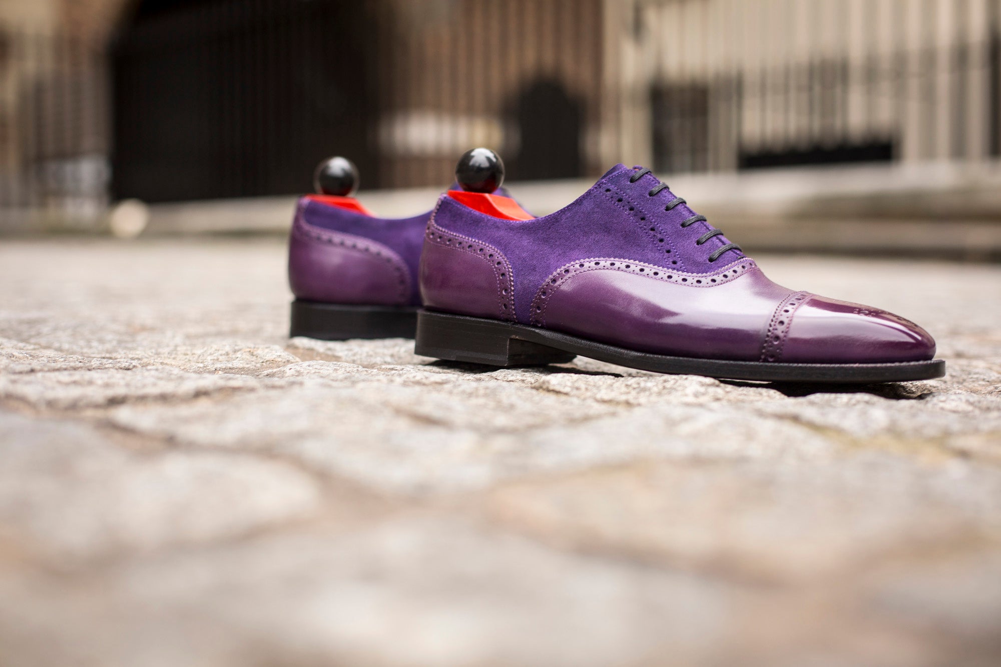 Windermere - MTO - Purple Calf / Purple Suede - LPB Last - Single Leather Sole-Made To Order Captoe Cap Toe Medallion Brogue Oxfords-J.FitzPatrick Footwear