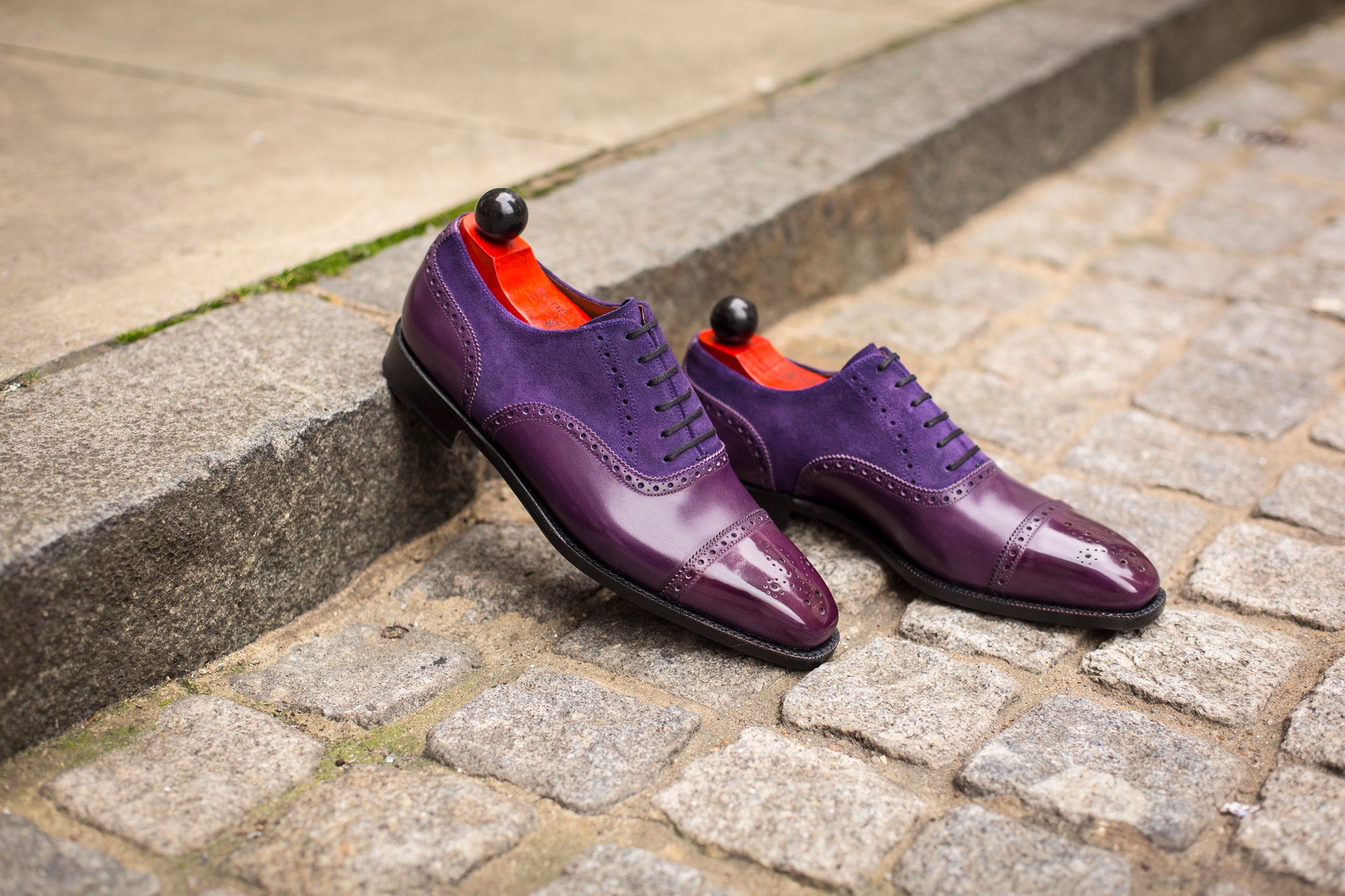 Windermere - MTO - Purple Calf / Purple Suede - LPB Last - Single Leather Sole-Made To Order Captoe Cap Toe Medallion Brogue Oxfords-J.FitzPatrick Footwear