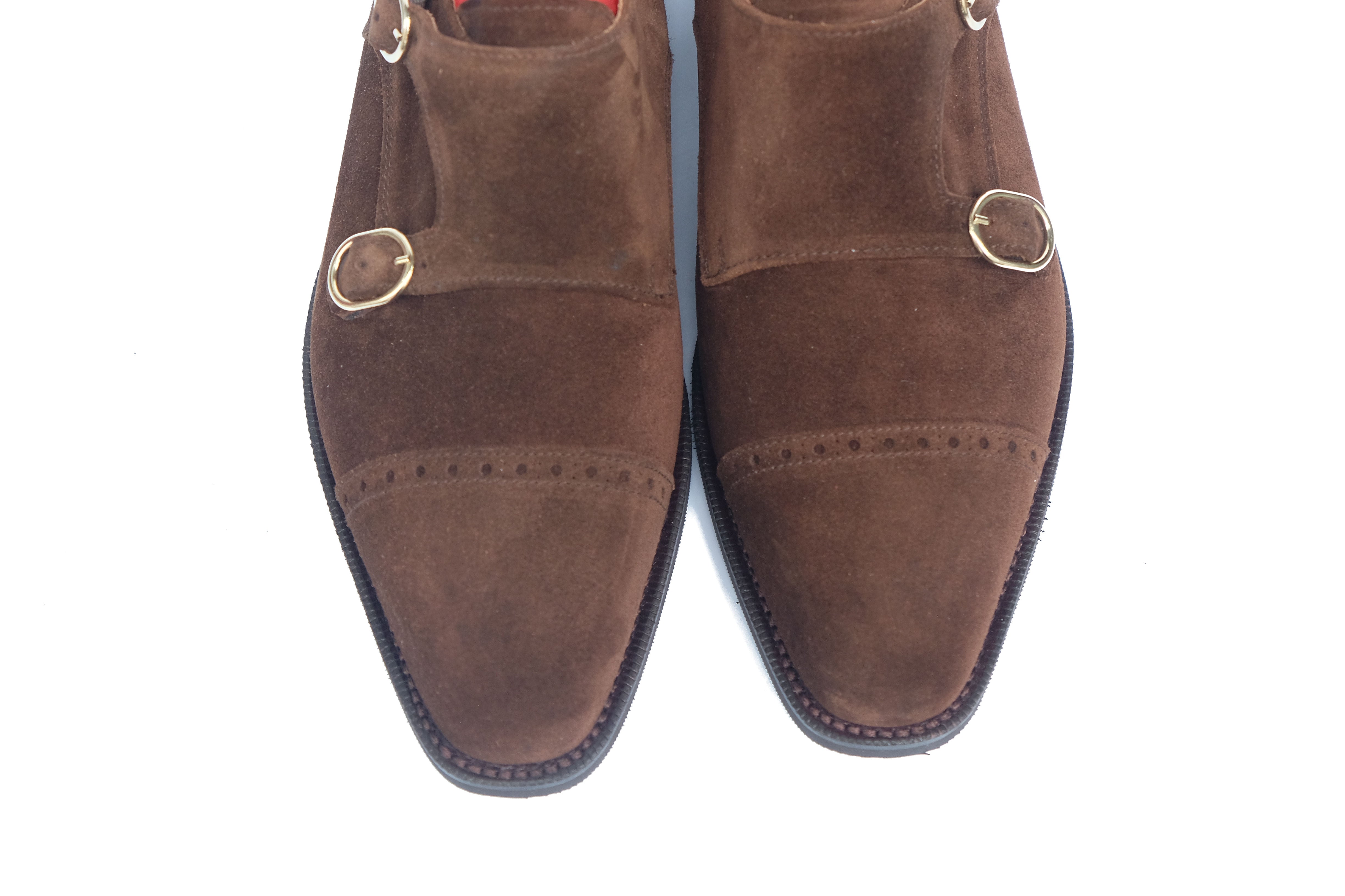 Woodland - MTO - Dark Brown Suede-Made To Order Double Monkstrap Cap Toe Brogue-J.FitzPatrick Footwear