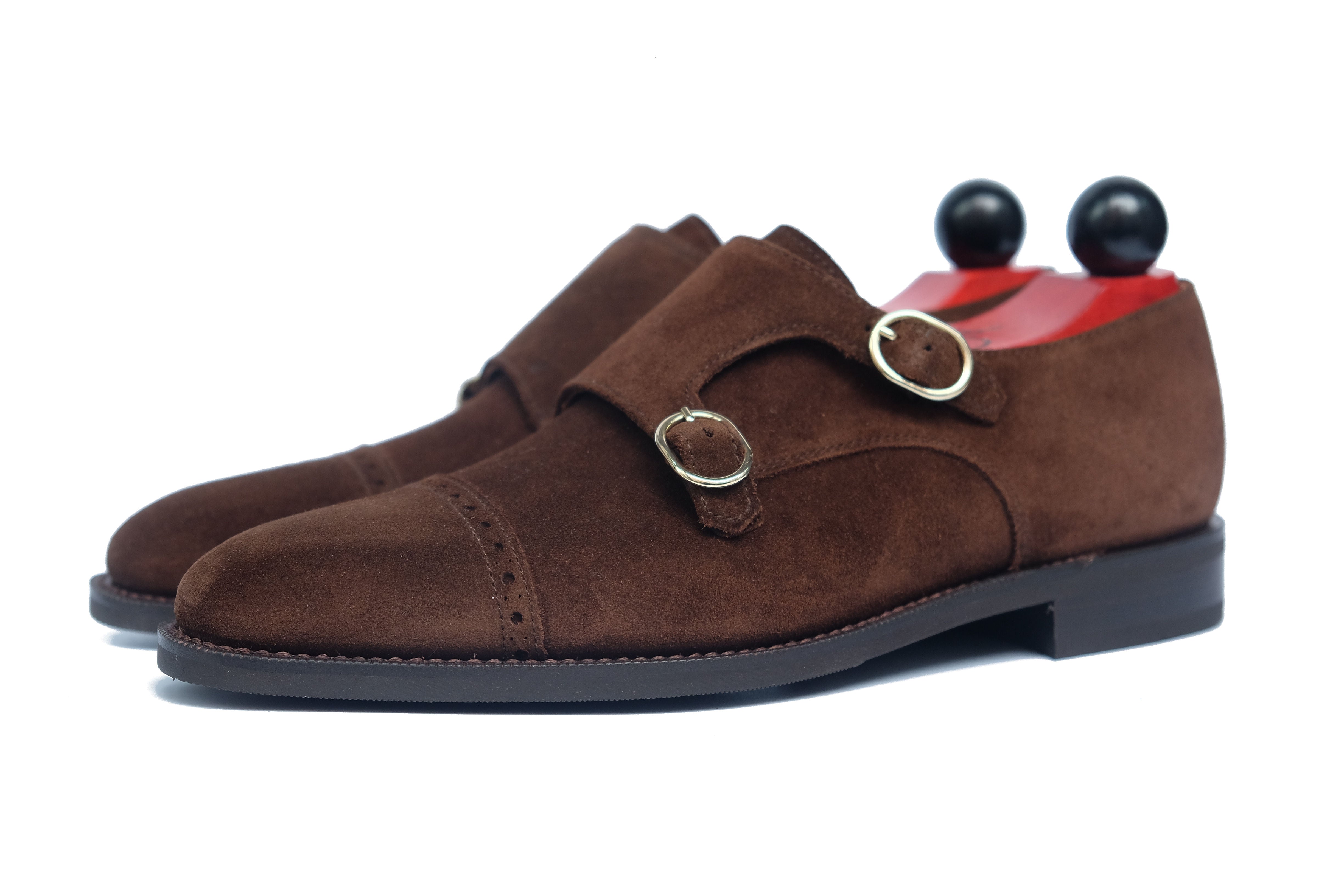 Woodland - MTO - Dark Brown Suede-Made To Order Double Monkstrap Cap Toe Brogue-J.FitzPatrick Footwear