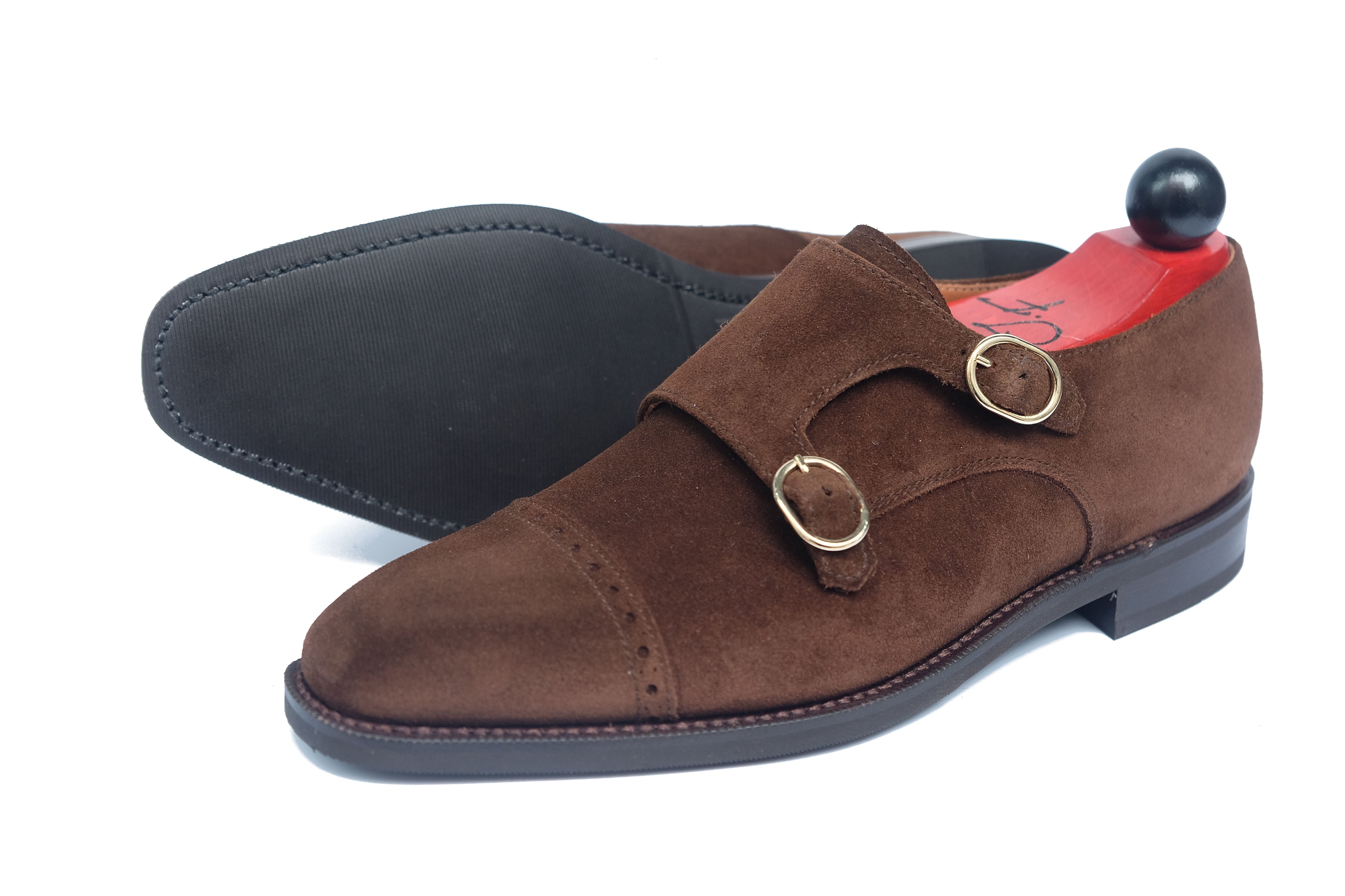 Woodland - MTO - Dark Brown Suede-Made To Order Double Monkstrap Cap Toe Brogue-J.FitzPatrick Footwear