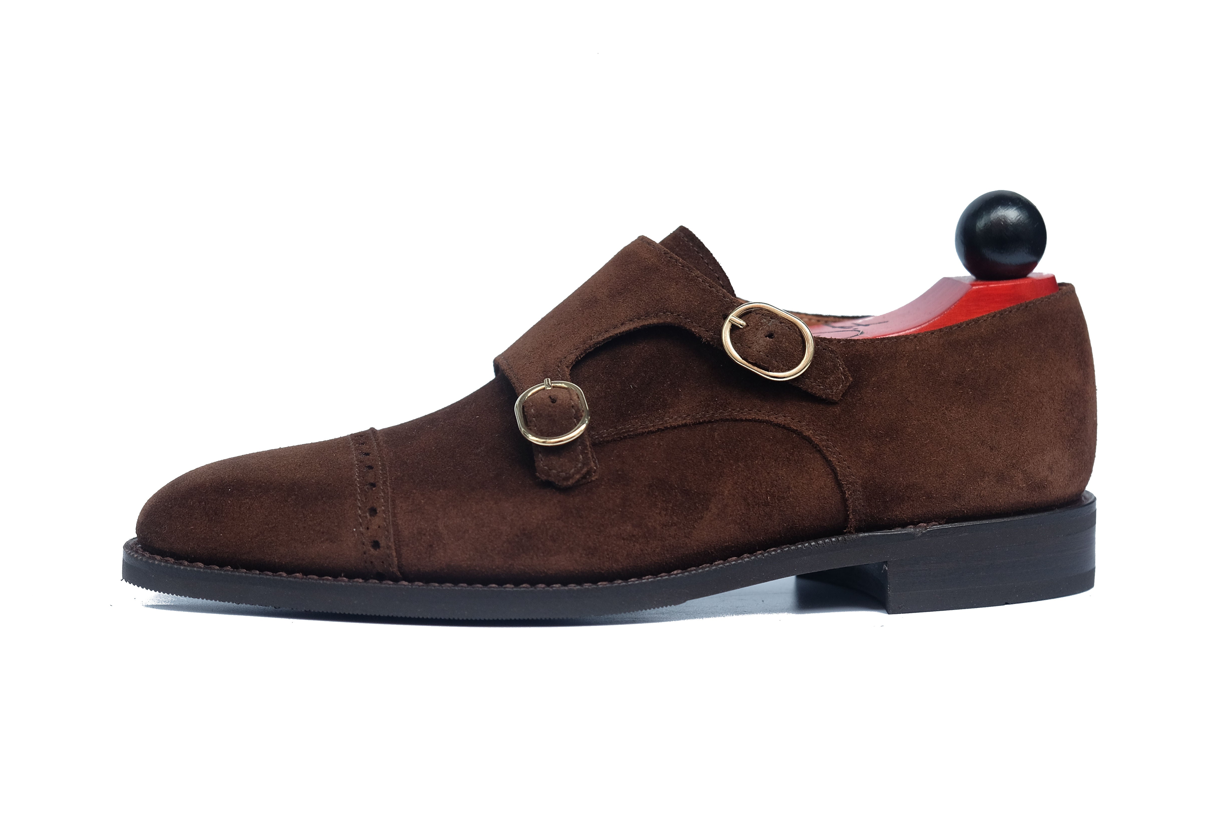 Woodland - MTO - Dark Brown Suede-Made To Order Double Monkstrap Cap Toe Brogue-J.FitzPatrick Footwear
