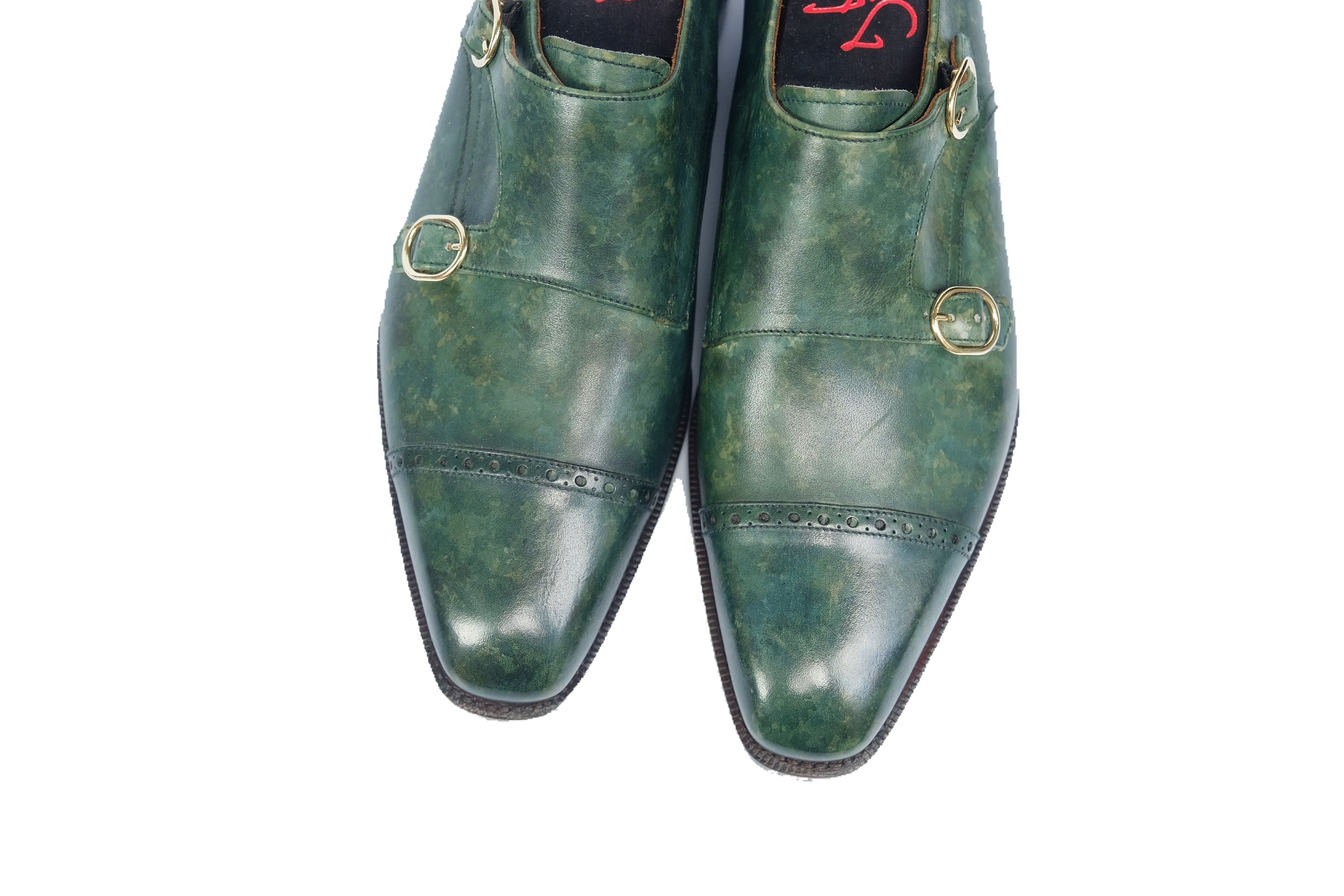 Woodland - MTO - Forest Green Marble Patina-Made To Order Double Monkstrap Cap Toe Brogue-J.FitzPatrick Footwear