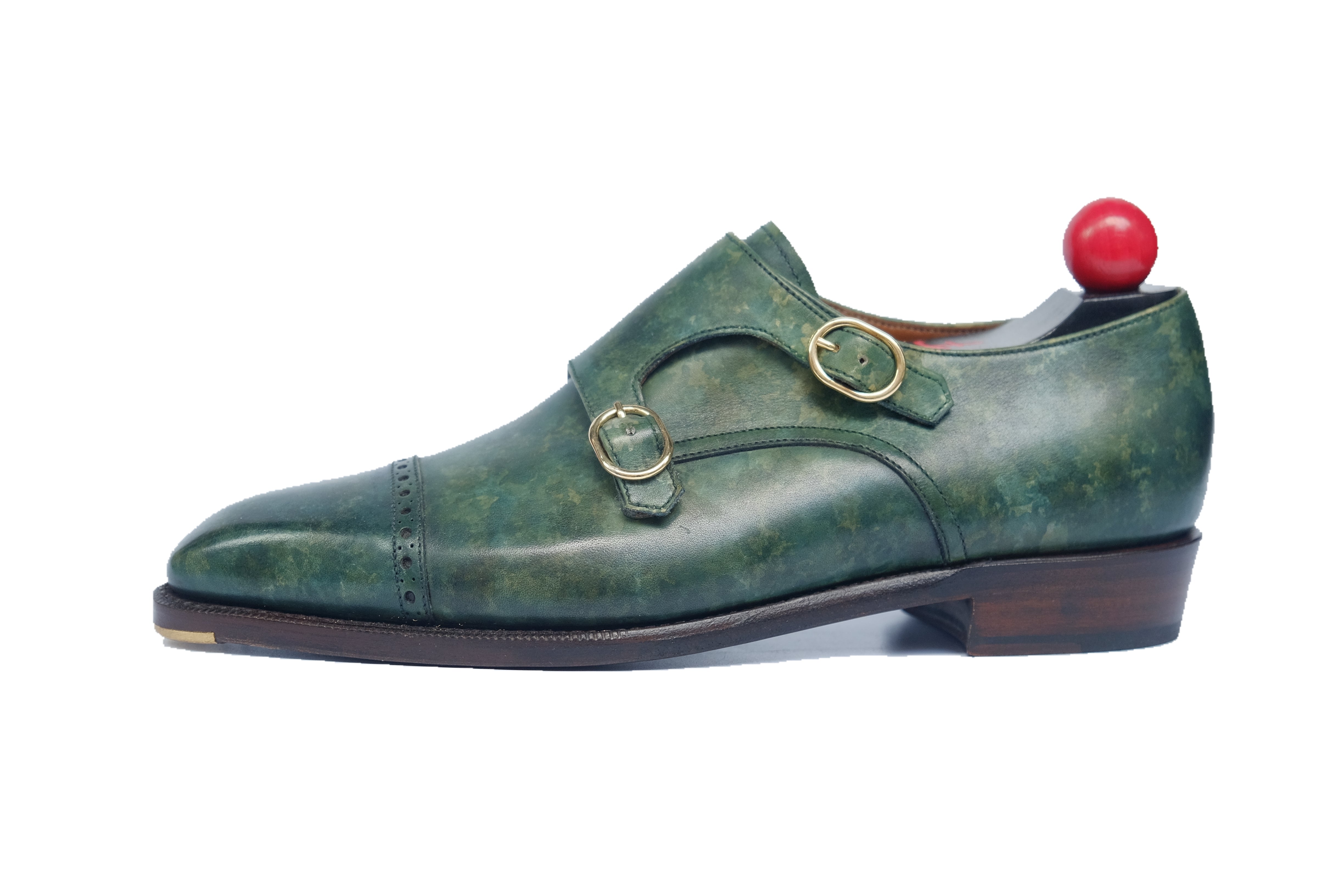 Woodland - MTO - Forest Green Marble Patina-Made To Order Double Monkstrap Cap Toe Brogue-J.FitzPatrick Footwear