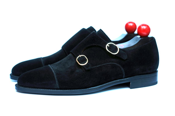 Kent - MTO - Black Suede - TMG Last - Single Leather Sole - Round Gold Buckles