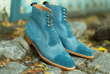 Meadowbrook - MTO - Teal Suede / Braided Teal Suede - TMG Last - Brass Hardware - Single Leather Sole