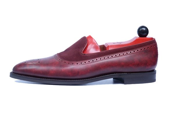 Bothell - MTO - Burgundy Marble Patina / Burgundy Suede - Heart Medallion - TMG Last - City Rubber Sole