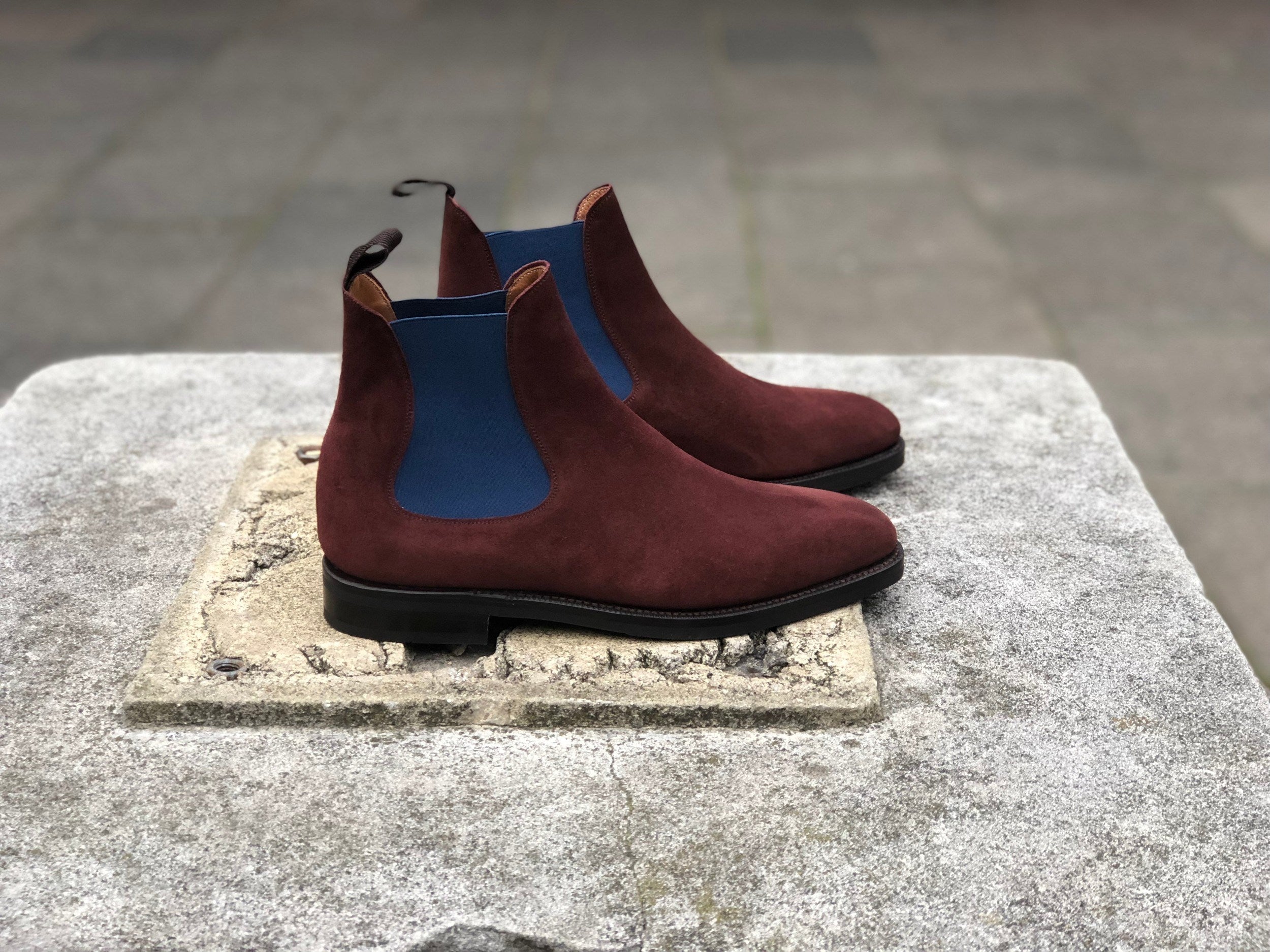 Alki - MTO - Burgundy Suede / Blue Gore - LPB Last - Double City Rubber Sole-Made To Order Chelsea Boots-J.FitzPatrick Footwear