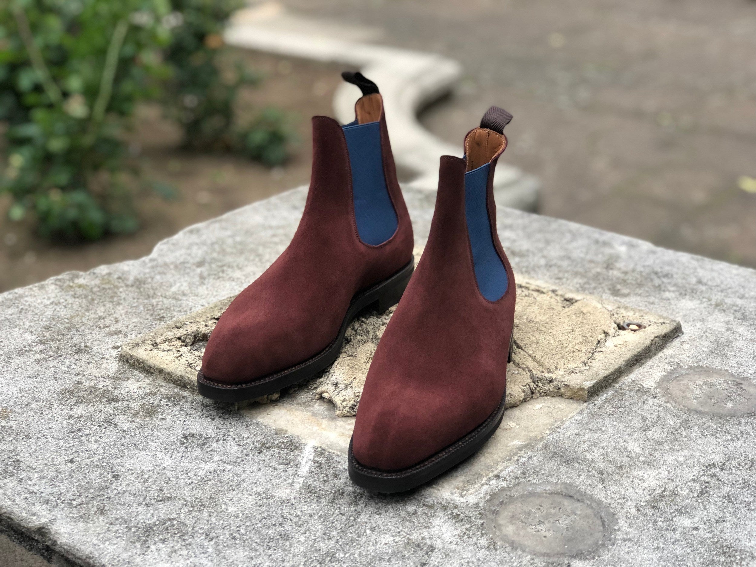 Alki - MTO - Burgundy Suede / Blue Gore - LPB Last - Double City Rubber Sole-Made To Order Chelsea Boots-J.FitzPatrick Footwear