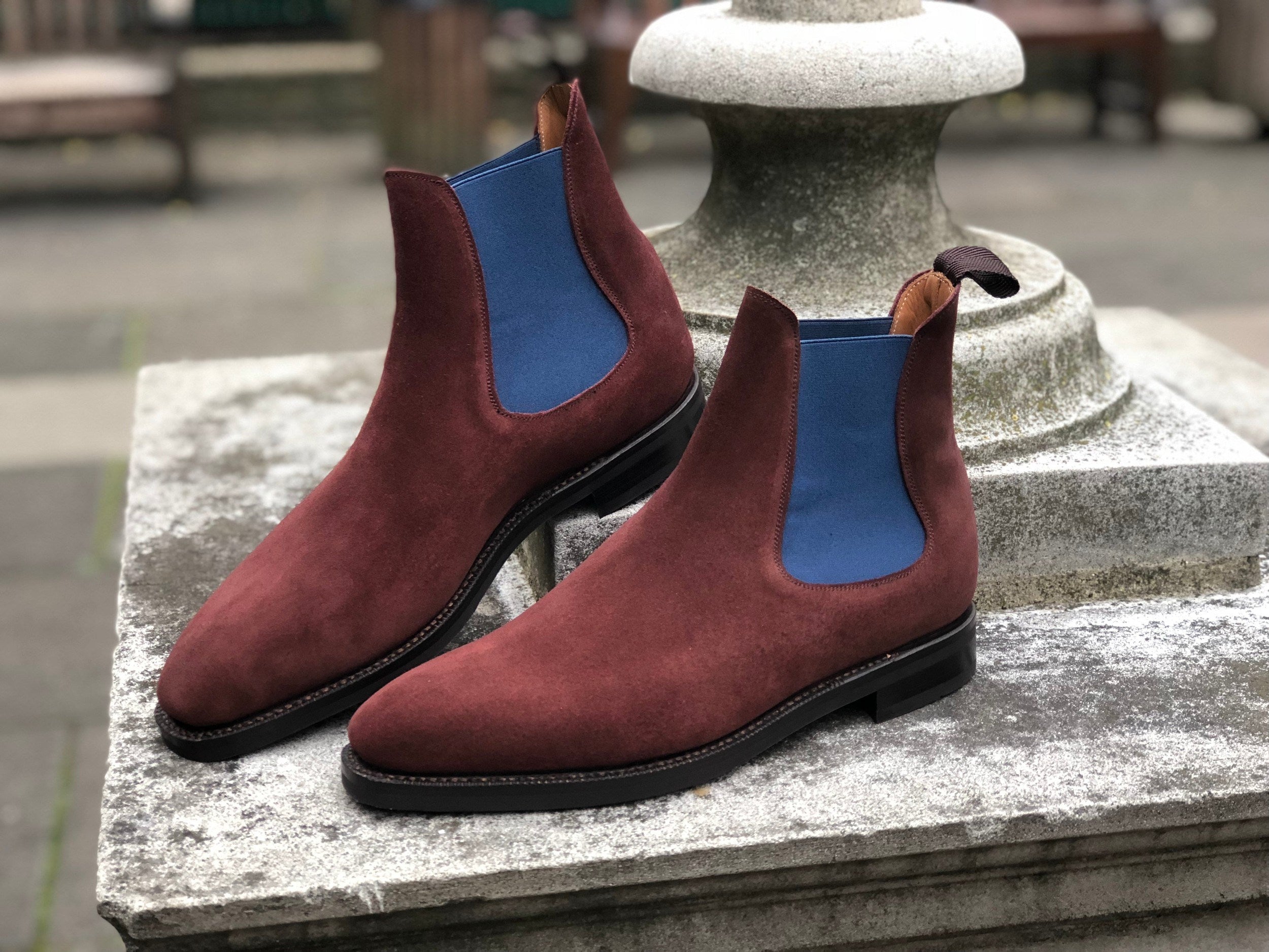 Alki - MTO - Burgundy Suede / Blue Gore - LPB Last - Double City Rubber Sole-Made To Order Chelsea Boots-J.FitzPatrick Footwear