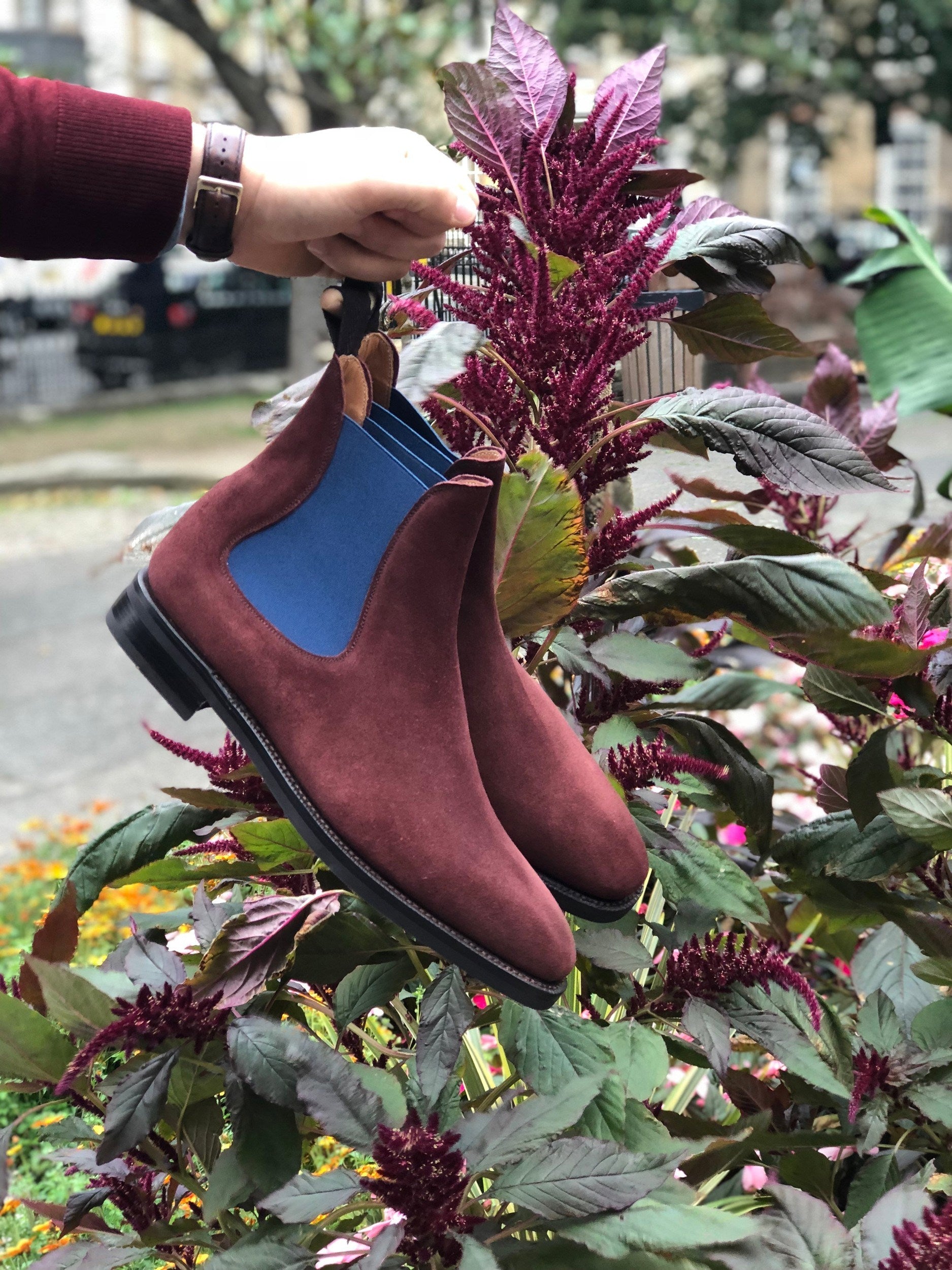 Alki - MTO - Burgundy Suede / Blue Gore - LPB Last - Double City Rubber Sole-Made To Order Chelsea Boots-J.FitzPatrick Footwear