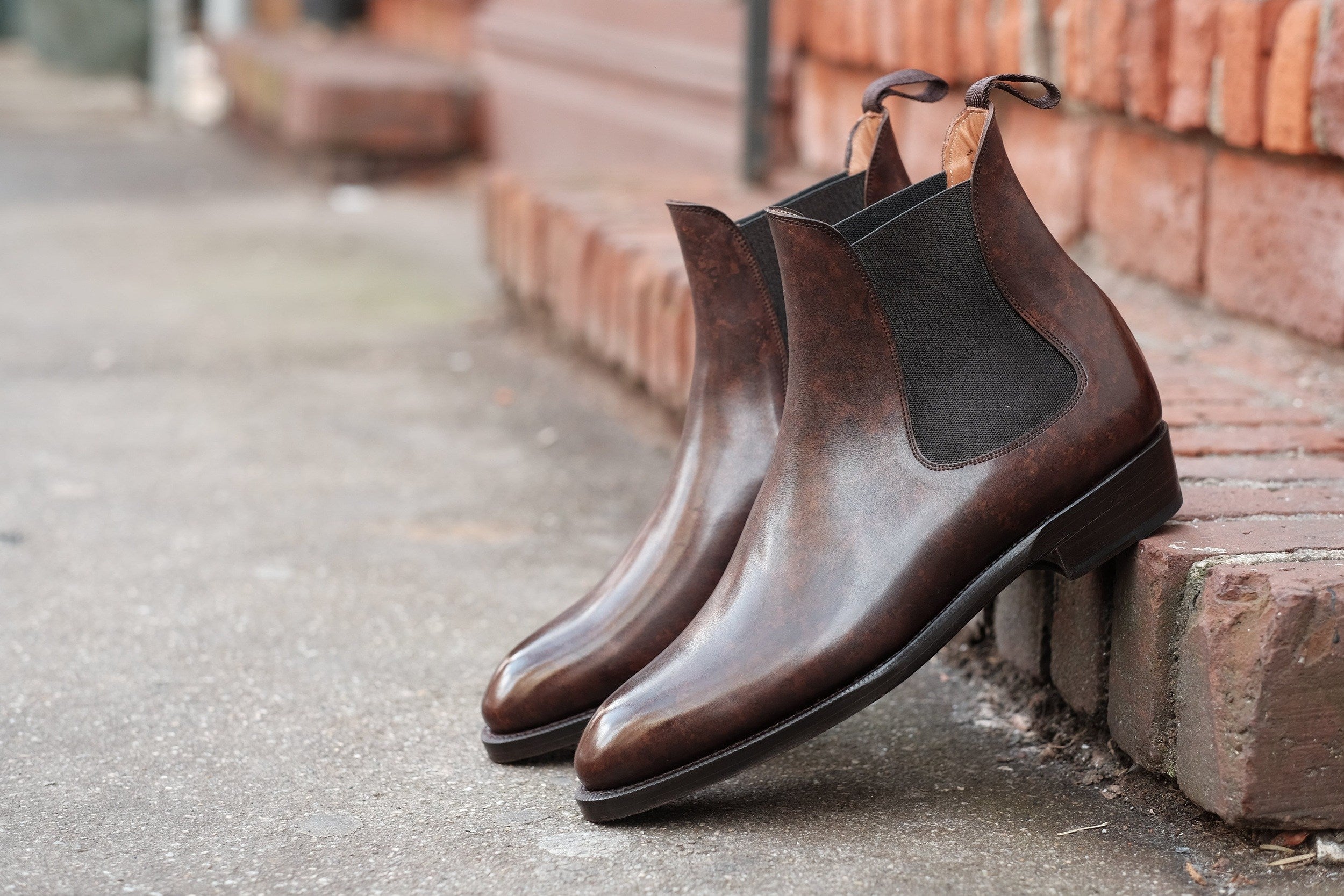 Alki - MTO - Dark Brown Marble Patina - NGT Last - Double Leather Sole-Made To Order Chelsea Boots-J.FitzPatrick Footwear