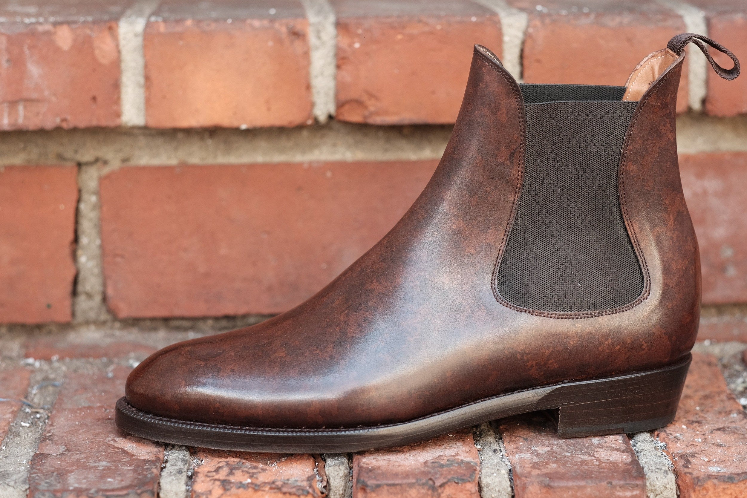 Alki - MTO - Dark Brown Marble Patina - NGT Last - Double Leather Sole-Made To Order Chelsea Boots-J.FitzPatrick Footwear