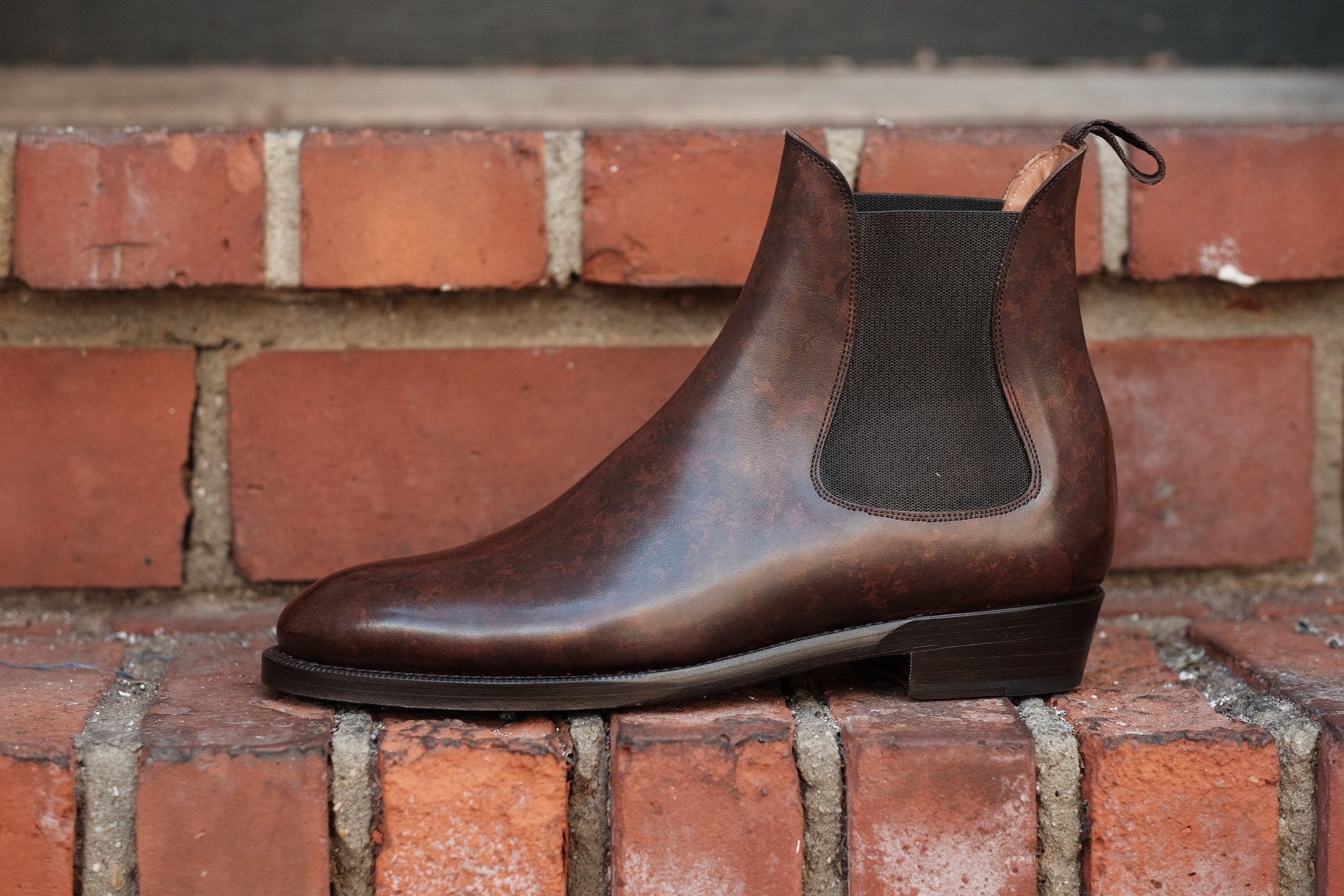 Alki - MTO - Dark Brown Marble Patina - NGT Last - Double Leather Sole-Made To Order Chelsea Boots-J.FitzPatrick Footwear