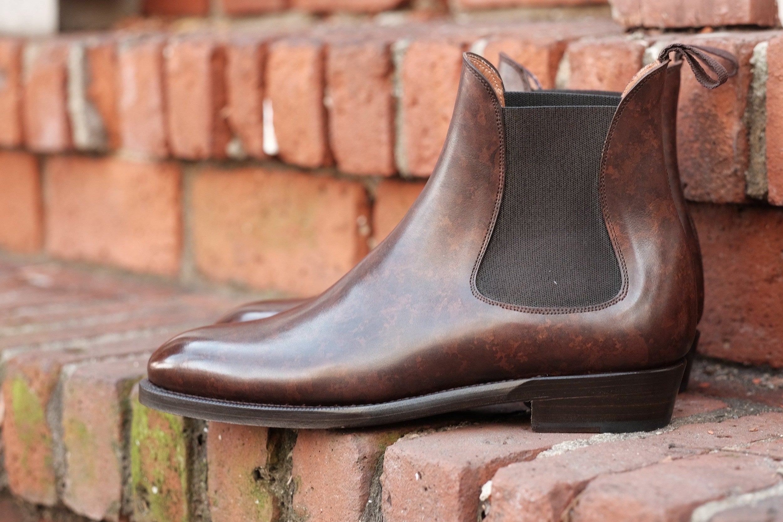 Alki - MTO - Dark Brown Marble Patina - NGT Last - Double Leather Sole-Made To Order Chelsea Boots-J.FitzPatrick Footwear