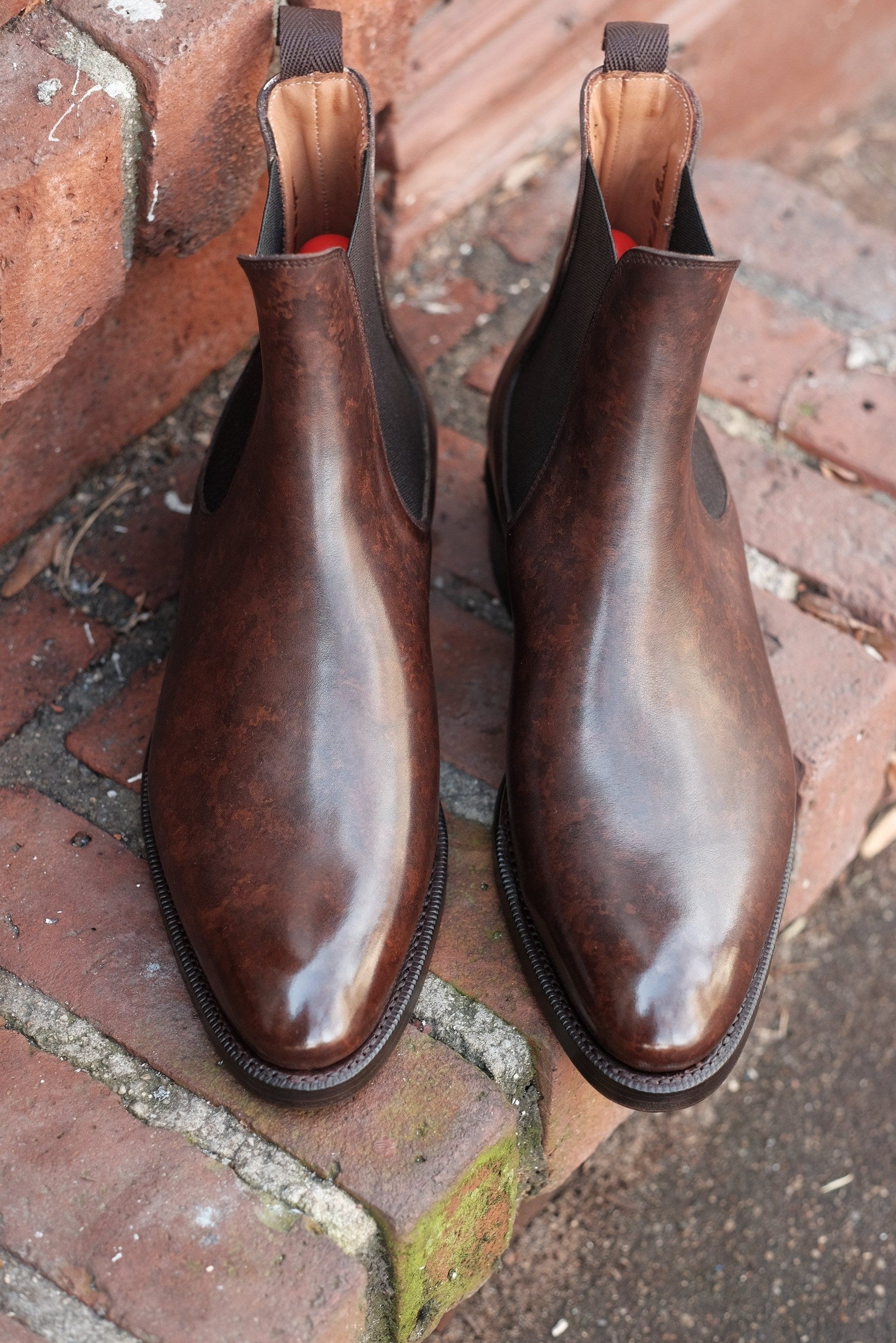 Alki - MTO - Dark Brown Marble Patina - NGT Last - Double Leather Sole-Made To Order Chelsea Boots-J.FitzPatrick Footwear