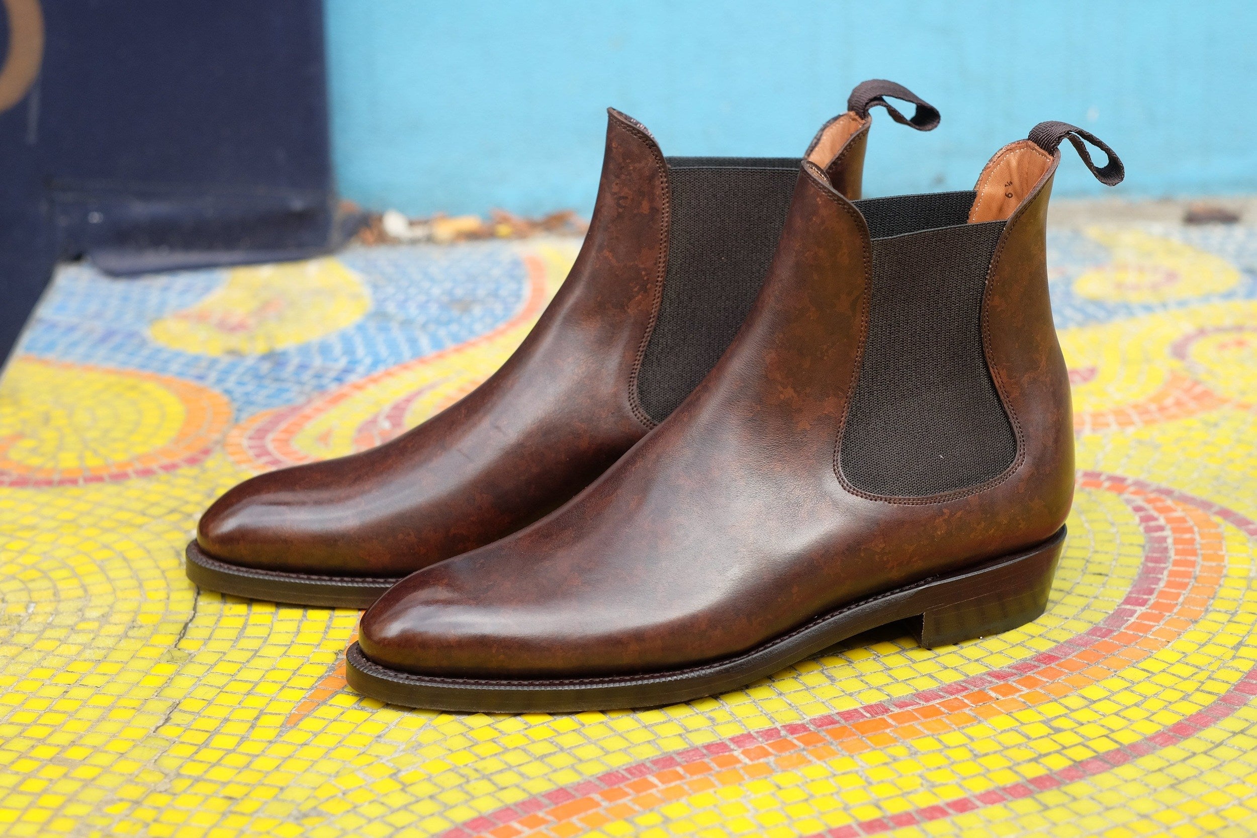 Alki - MTO - Dark Brown Marble Patina - NGT Last - Double Leather Sole-Made To Order Chelsea Boots-J.FitzPatrick Footwear