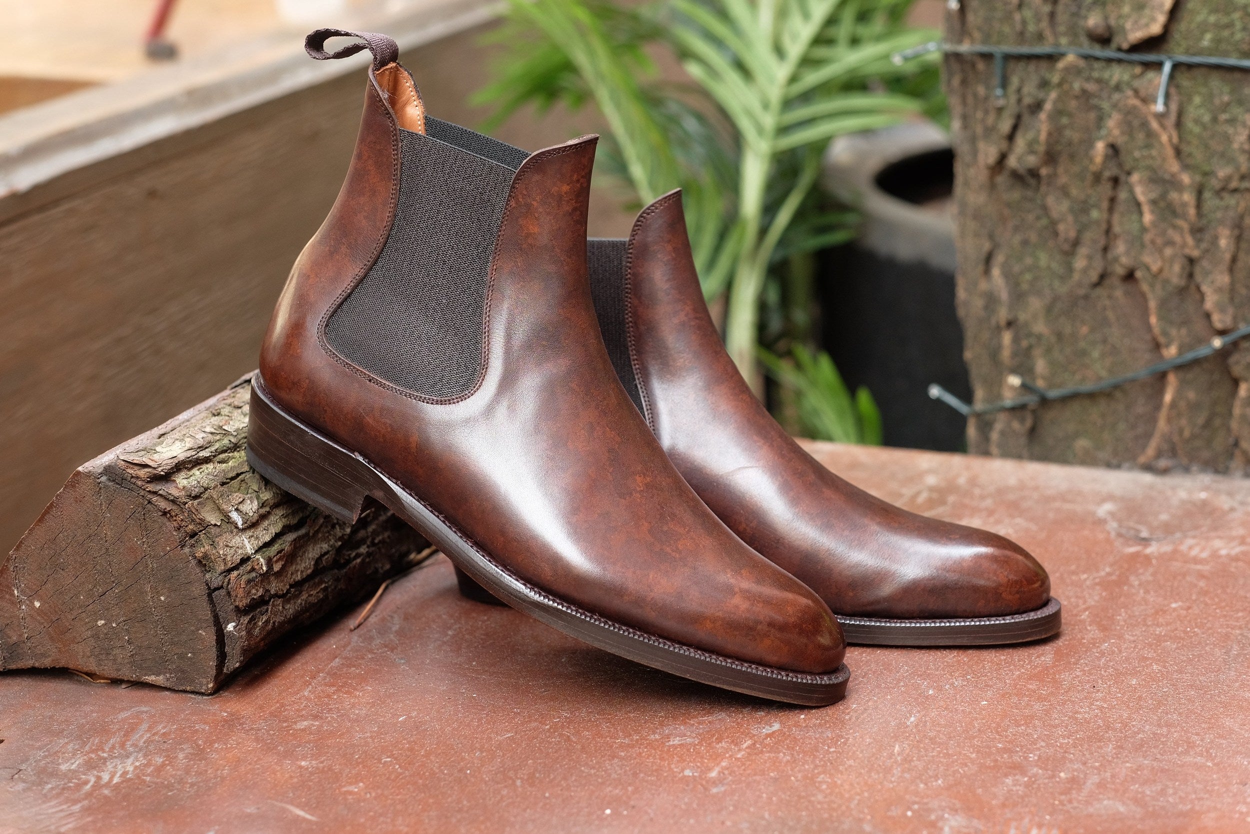 Alki - MTO - Dark Brown Marble Patina - NGT Last - Double Leather Sole-Made To Order Chelsea Boots-J.FitzPatrick Footwear