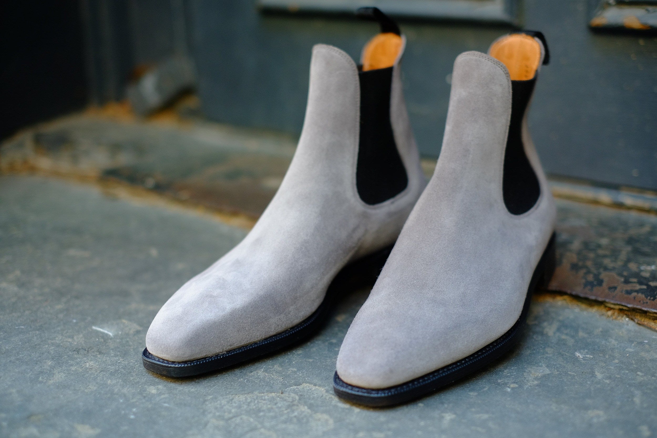 Alki - MTO - Light Grey Suede (Shingle) / Black Gore - MGF Last - Single Leather Sole-Made To Order Chelsea Boots-J.FitzPatrick Footwear