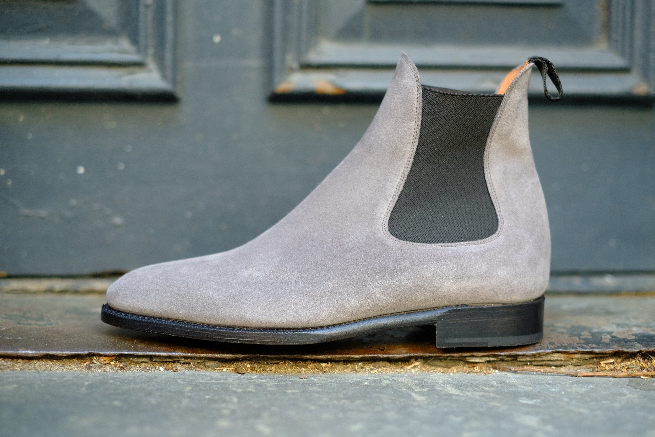 Alki - MTO - Light Grey Suede (Shingle) / Black Gore - MGF Last - Single Leather Sole-Made To Order Chelsea Boots-J.FitzPatrick Footwear