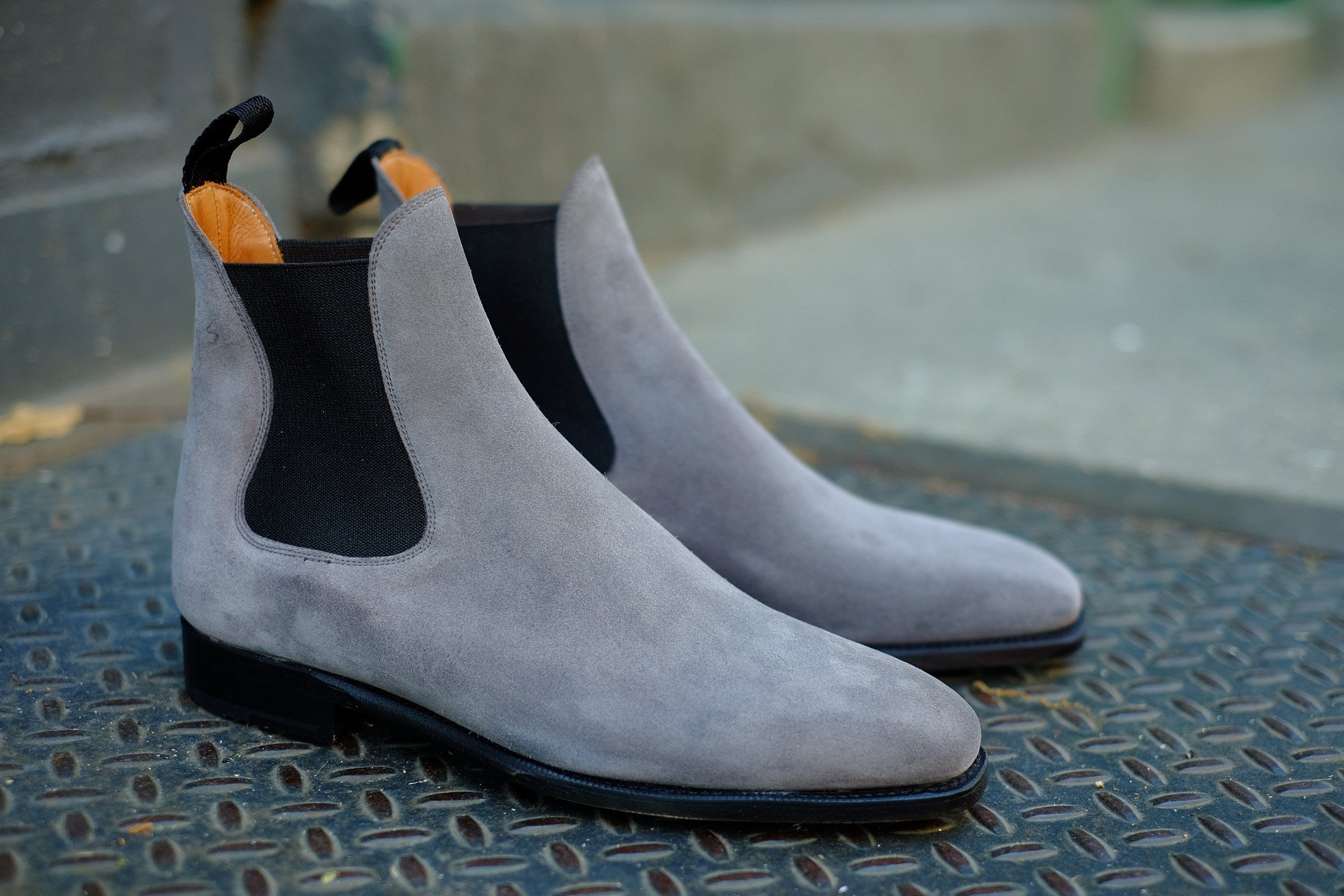 Alki - MTO - Light Grey Suede (Shingle) / Black Gore - MGF Last - Single Leather Sole-Made To Order Chelsea Boots-J.FitzPatrick Footwear