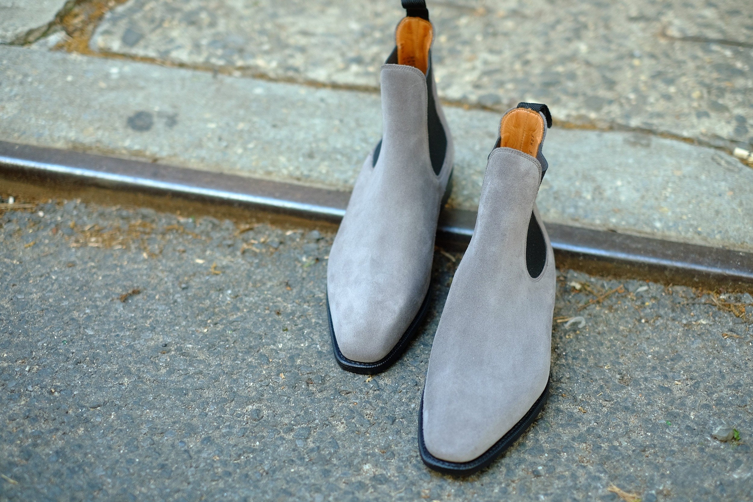 Alki - MTO - Light Grey Suede (Shingle) / Black Gore - MGF Last - Single Leather Sole-Made To Order Chelsea Boots-J.FitzPatrick Footwear