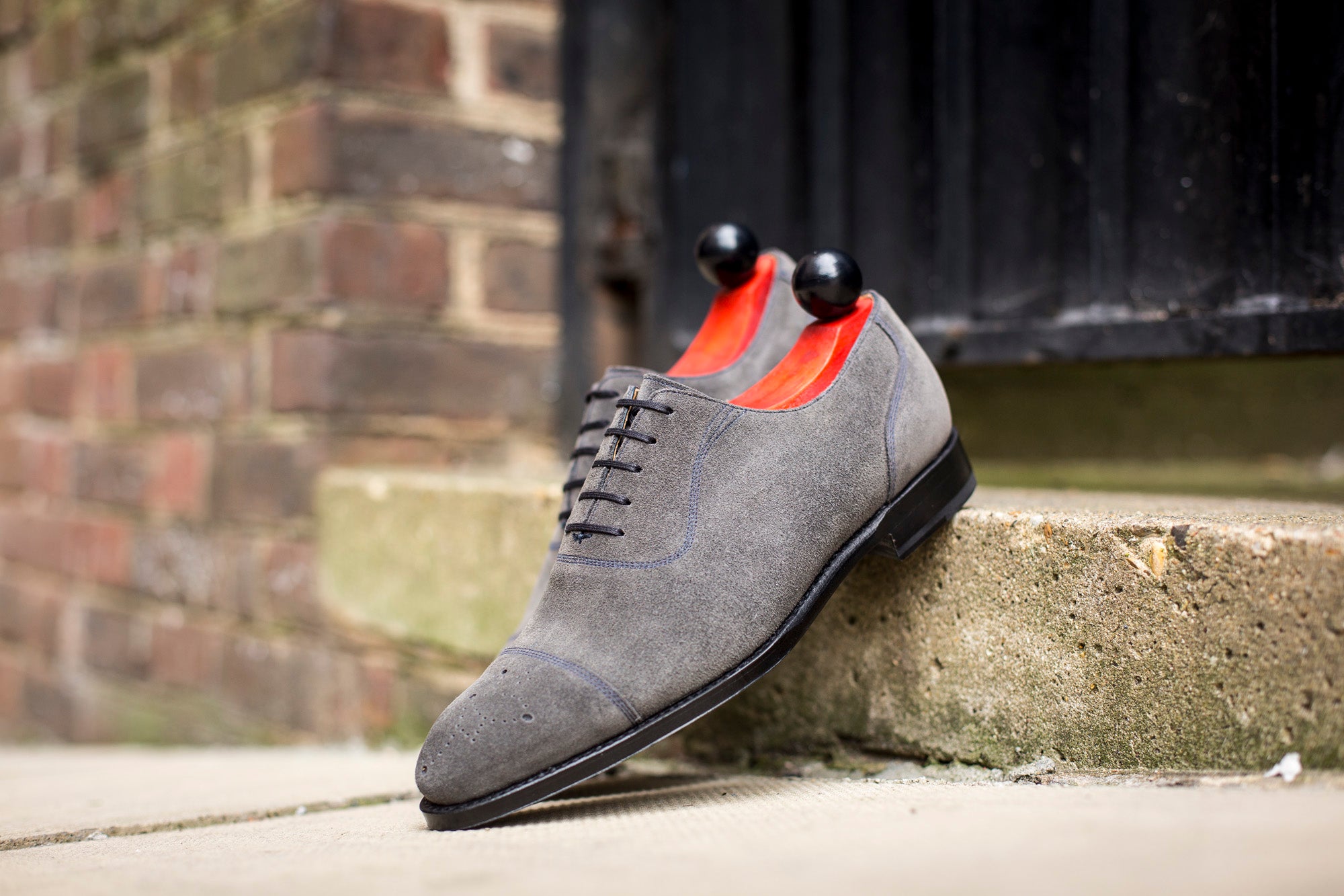 Auburn - MTO - Mid Grey Suede / Navy Stitching - NGT Last - Single Leather Sole-Made To Order Cap Toe Captoe Oxfords-J.FitzPatrick Footwear