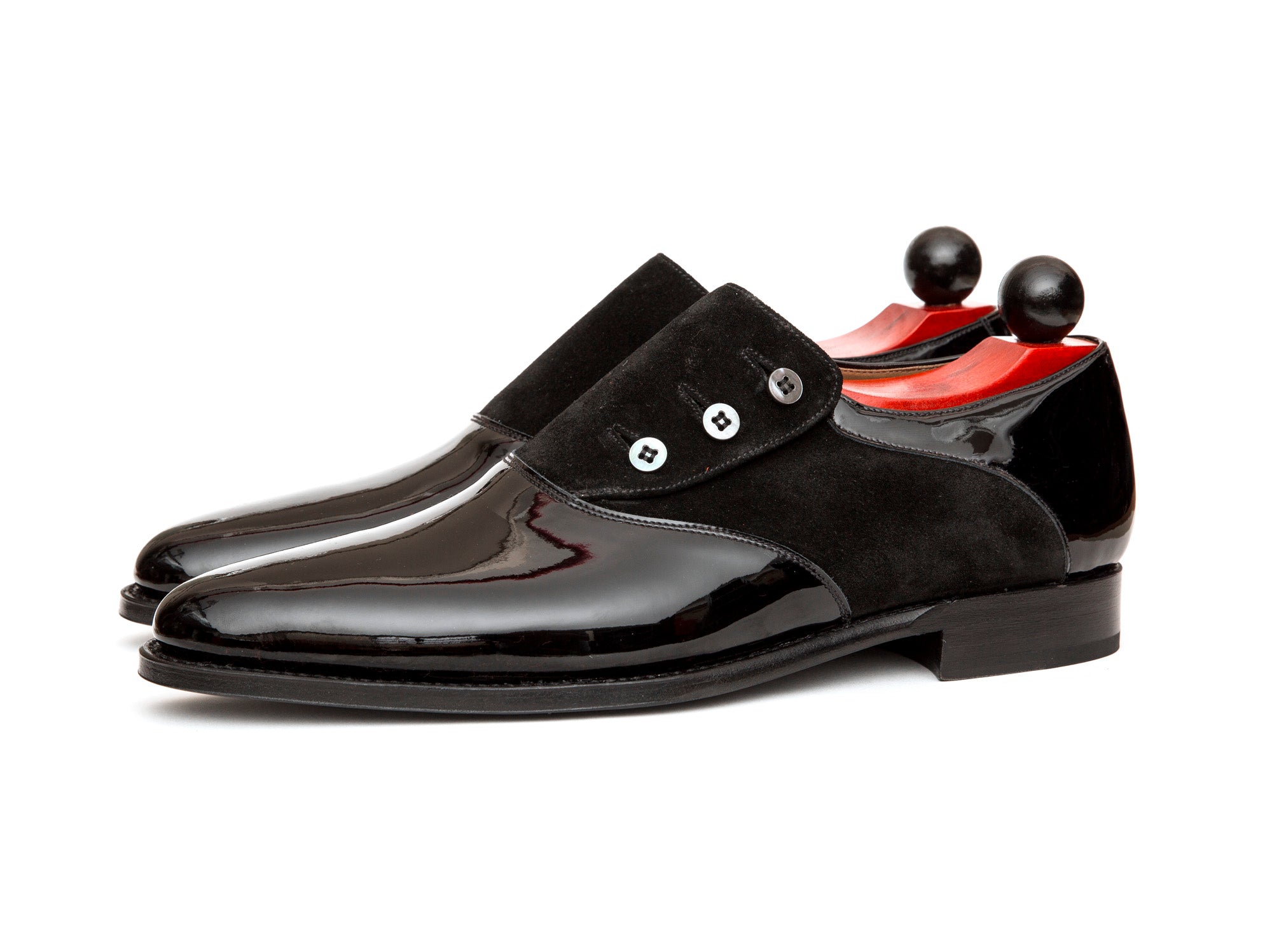 Aurora - MTO - Black Patent Leather / Black Suede - JKF Last - Single Leather Sole-Made To Order Button Shoe Plain Toe-J.FitzPatrick Footwear