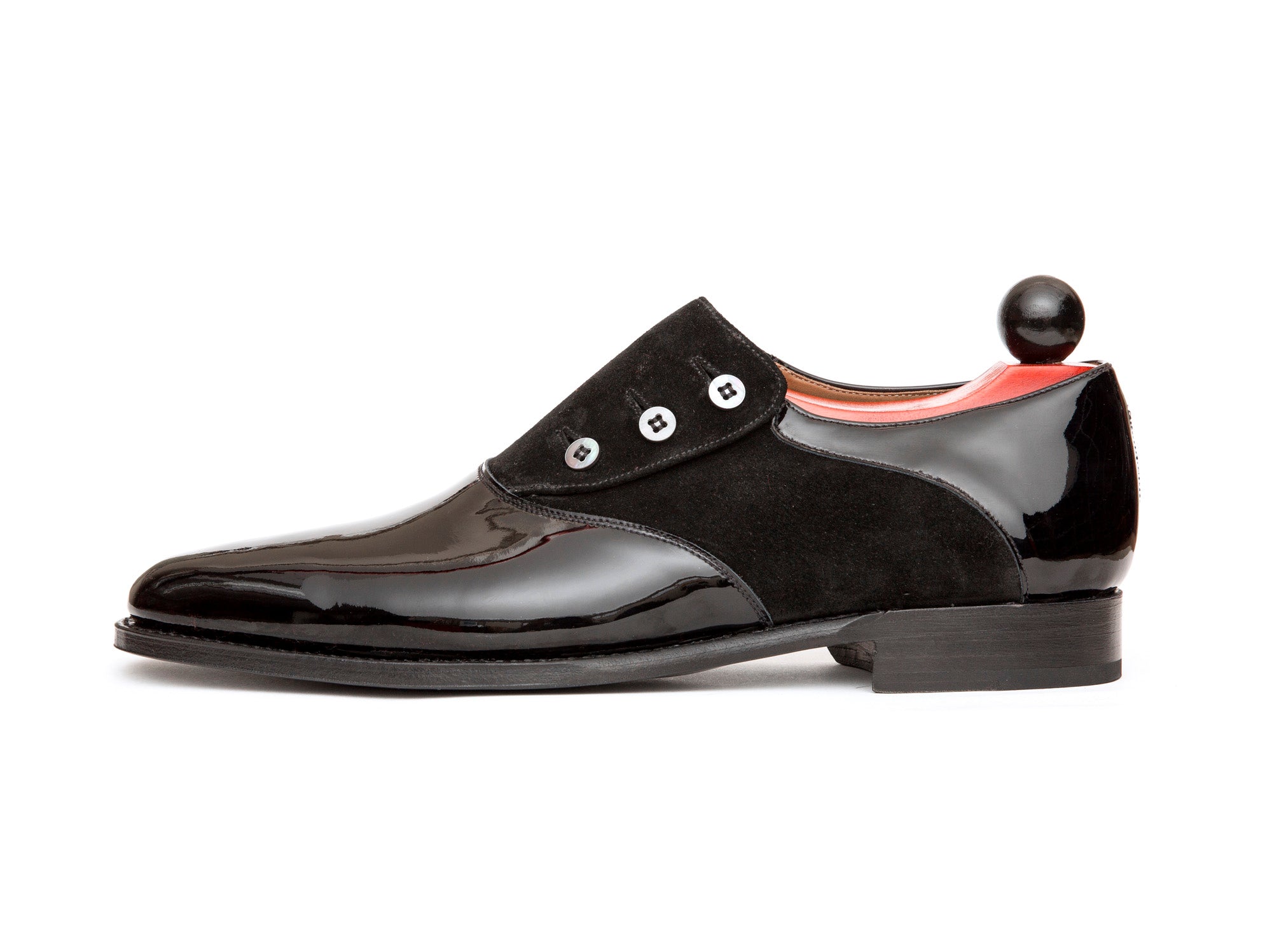 Aurora - MTO - Black Patent Leather / Black Suede - JKF Last - Single Leather Sole-Made To Order Button Shoe Plain Toe-J.FitzPatrick Footwear