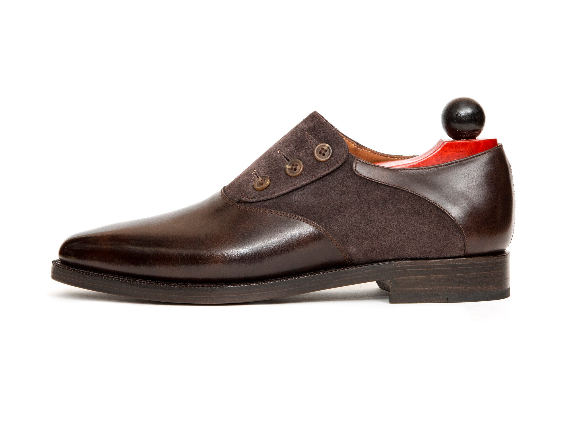 Aurora - MTO - Dark Brown Museum Calf / Dark Brown Suede - JKF Last - Double Leather Sole-Made To Order Button Shoe Plain Toe-J.FitzPatrick Footwear