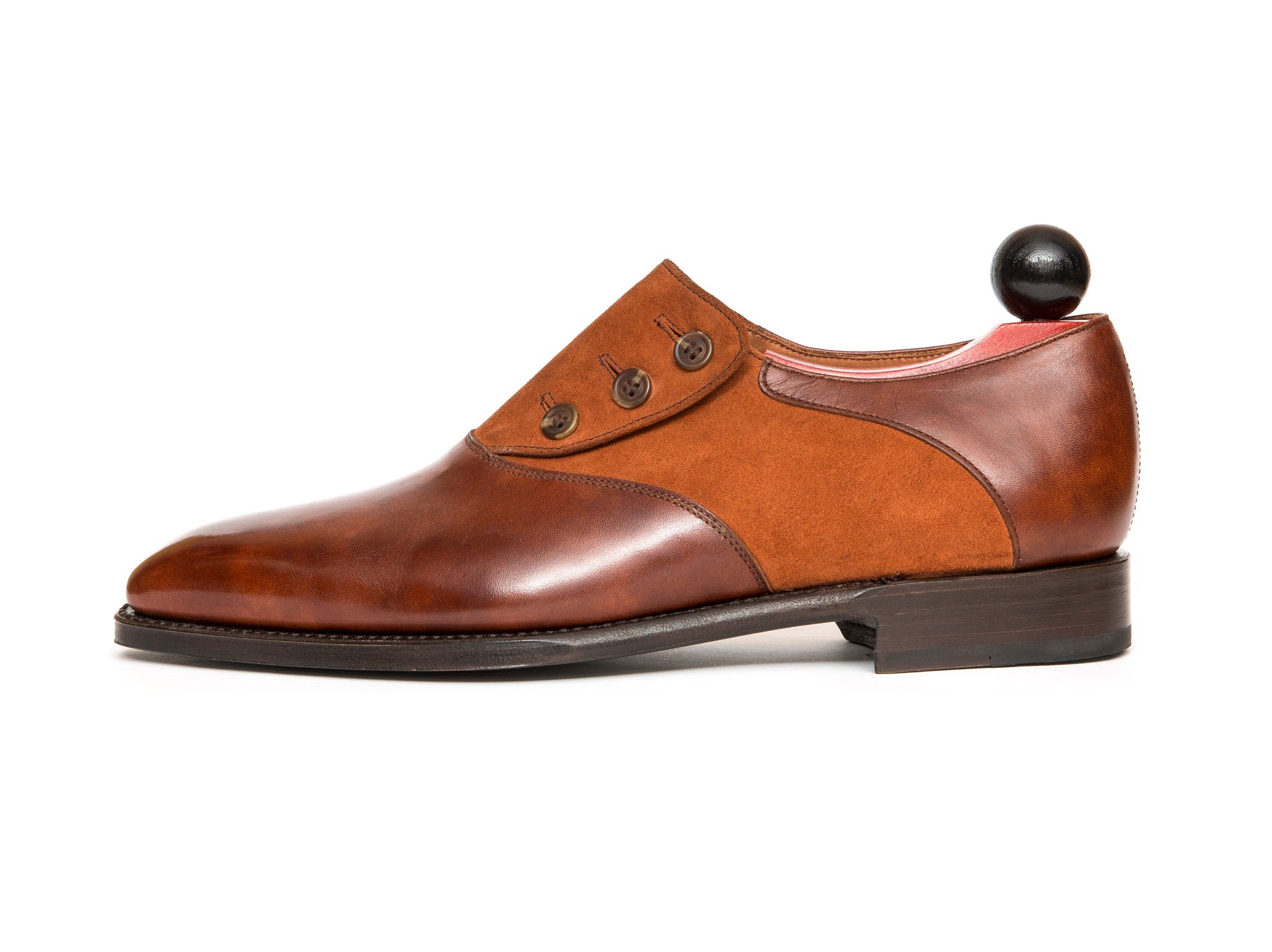 Aurora - MTO - Gold Museum Calf / Cinnamon Suede - LPB Last - Single Leather Sole-Made To Order Button Shoe Plain Toe-J.FitzPatrick Footwear