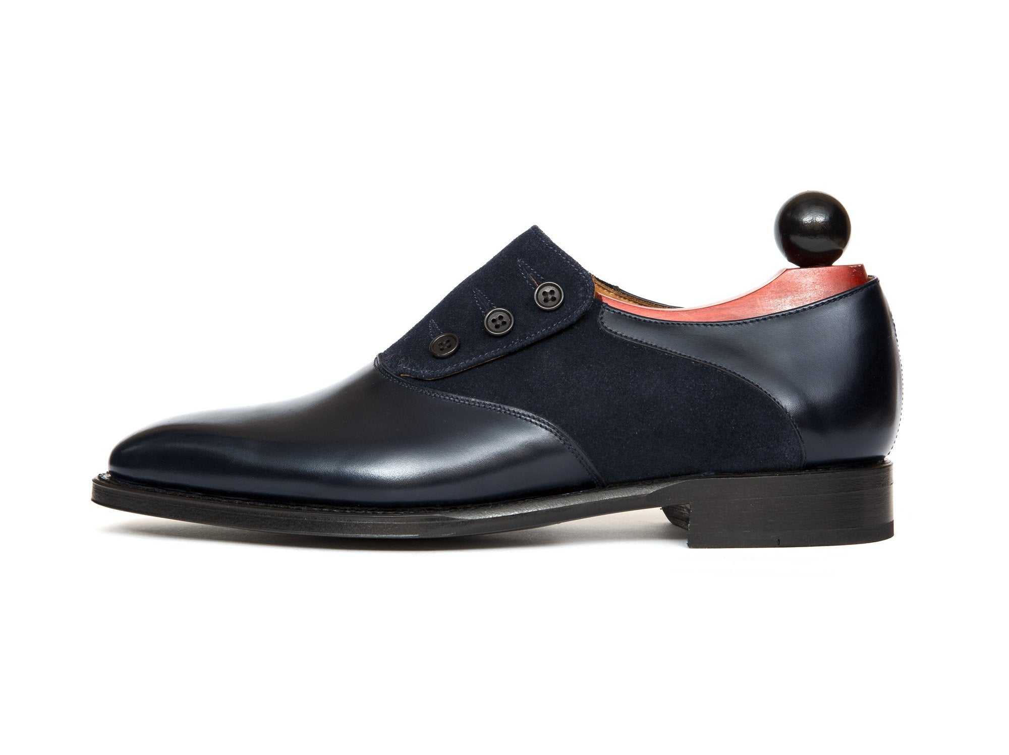 Aurora - MTO - Navy Museum Calf / Navy Suede - LPB Last - Single Leather Sole-Made To Order Button Shoe Plain Toe-J.FitzPatrick Footwear