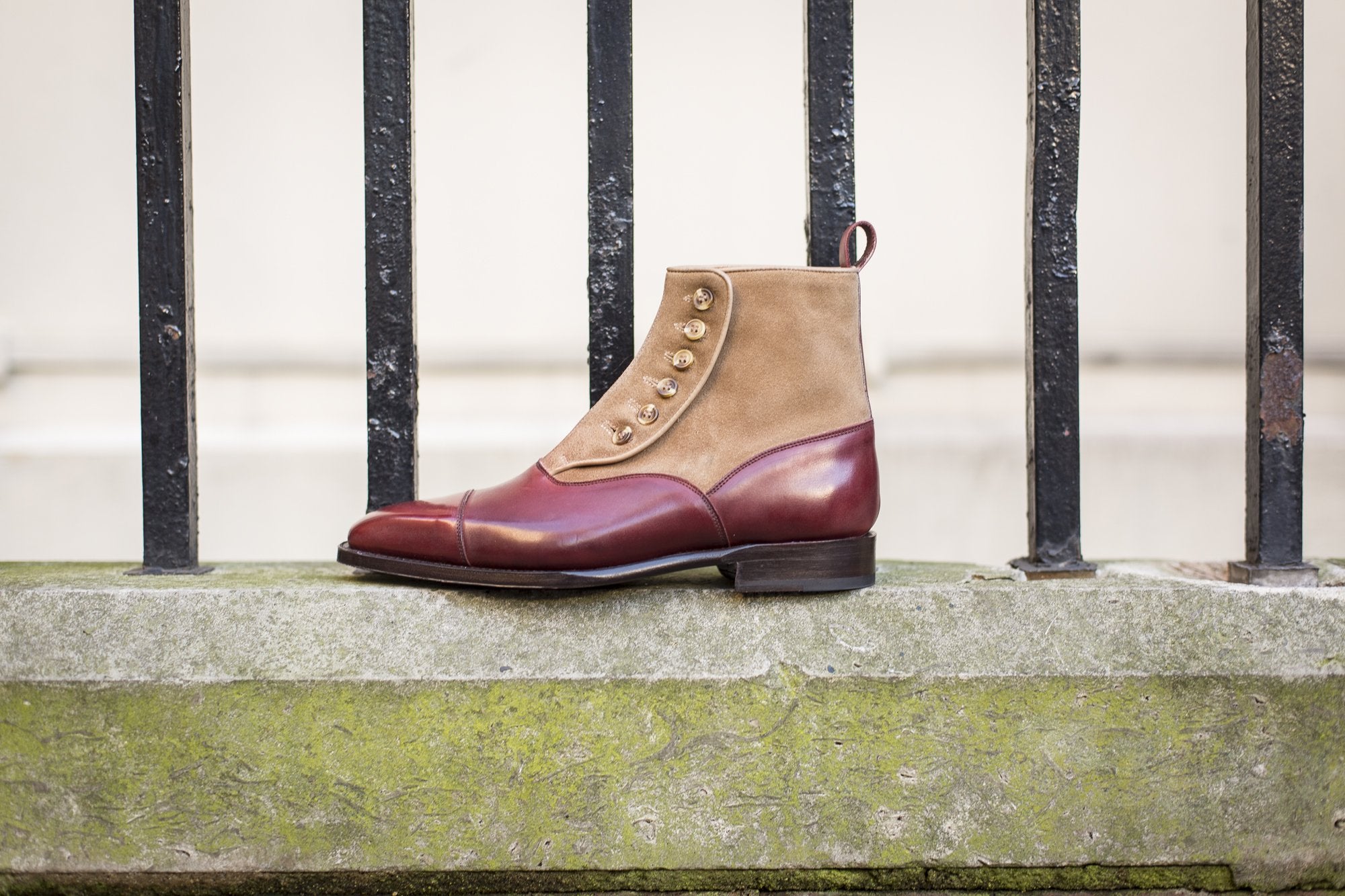 Bellevue - MTO - Burgundy Calf / Sand Suede - MGF Last - Natural Buttons - Single Leather Sole-Made To Order-J.FitzPatrick Footwear