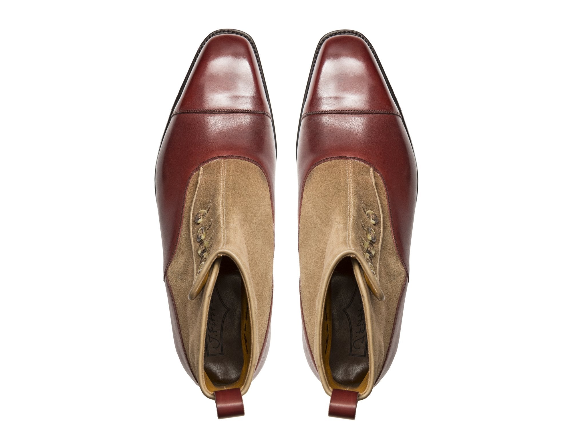 Bellevue - MTO - Burgundy Calf / Sand Suede - MGF Last - Natural Buttons - Single Leather Sole-Made To Order-J.FitzPatrick Footwear