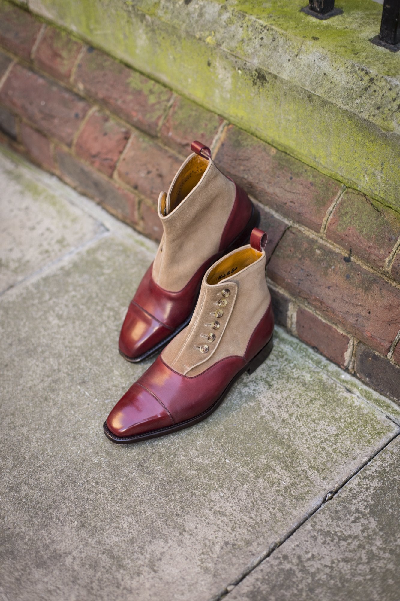 Bellevue - MTO - Burgundy Calf / Sand Suede - MGF Last - Natural Buttons - Single Leather Sole-Made To Order-J.FitzPatrick Footwear