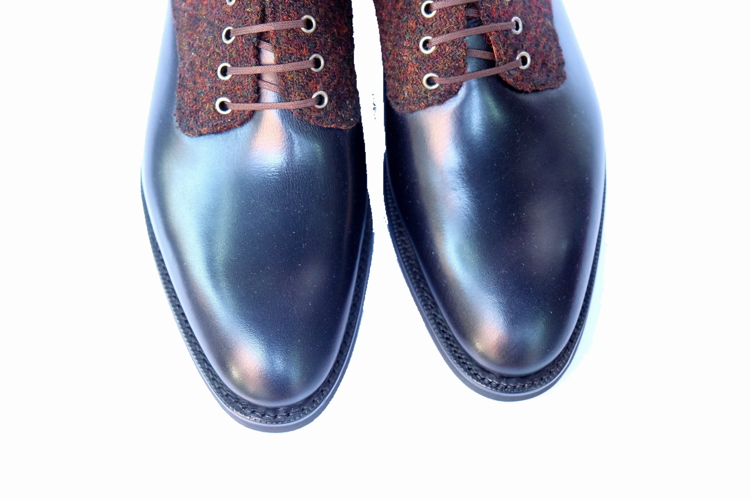 Blaine - MTO - Rugged Navy Calf / Burgundy Medley Tweed - Aged Silver Eyelets (No Speedhooks) - TMG Last - Rugged Rubber Sole-Made To Order Boot Lace Laceup Plain Toe-J.FitzPatrick Footwear