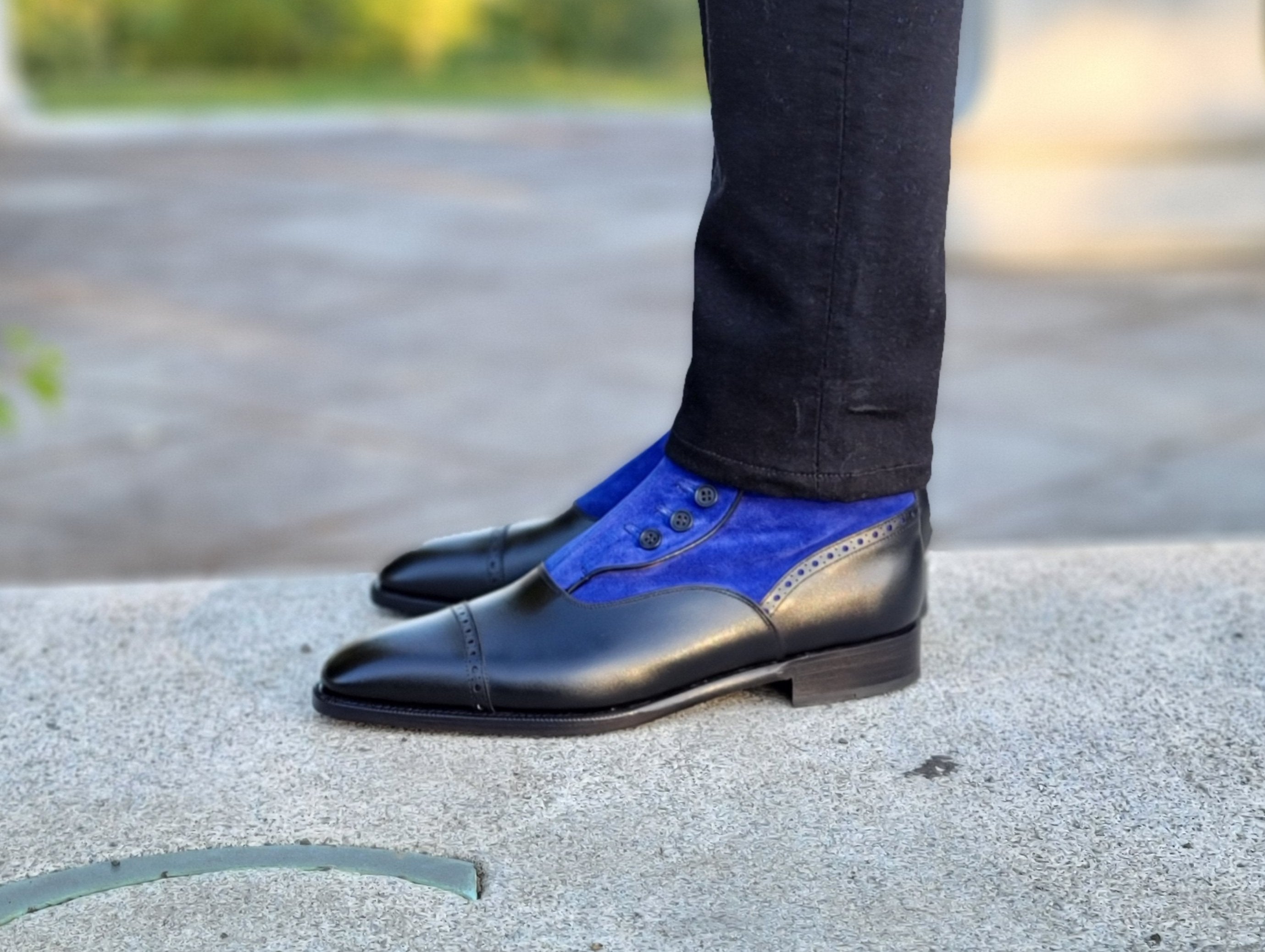 Blue Ridge - MTO - Black Calf / Vivid Blue Suede - LPB Last - Single Leather Sole-Made To Order-J.FitzPatrick Footwear