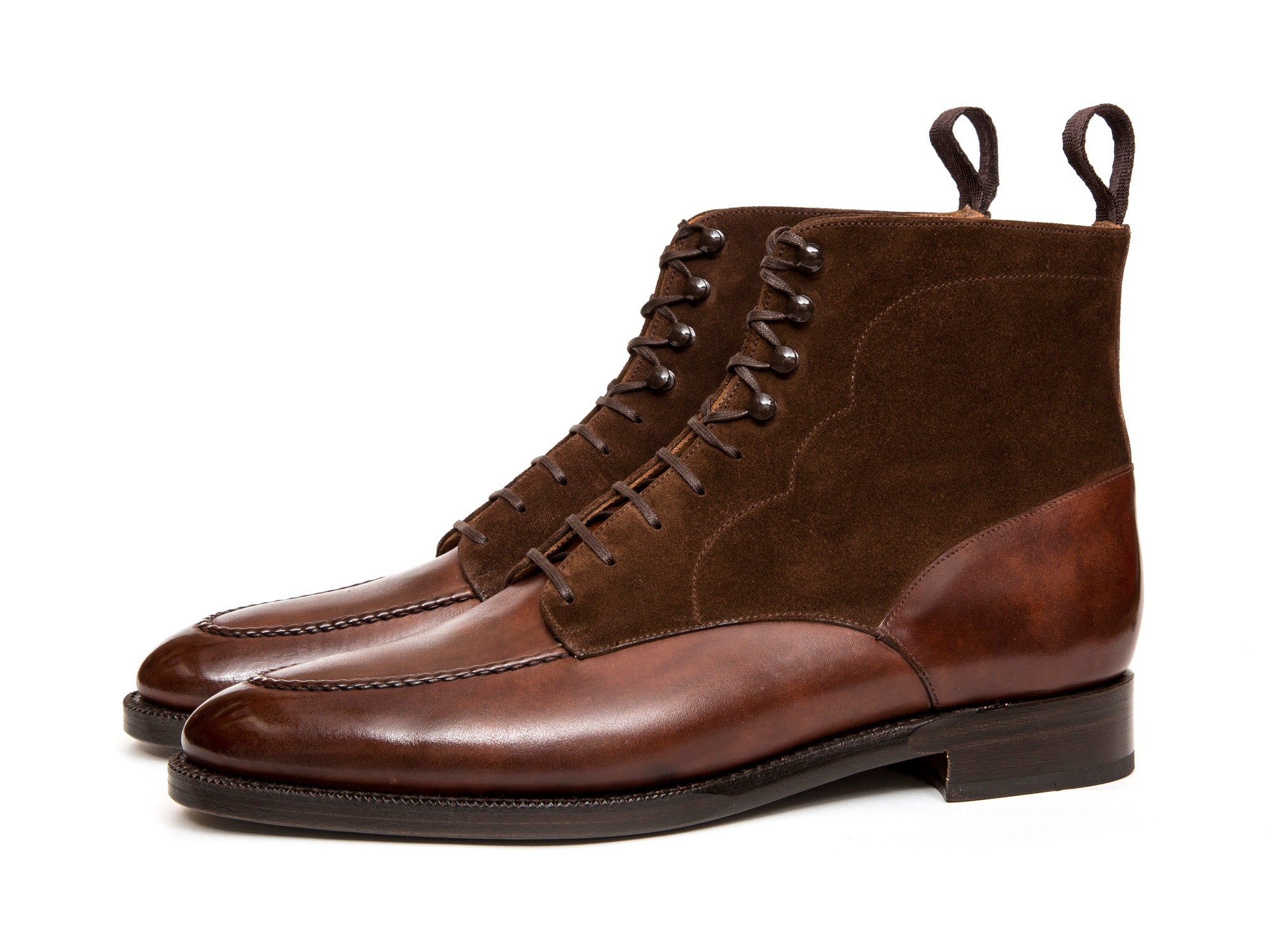 Bremerton - MTO - Walnut Museum Calf / Dark Brown Suede - TMG Last - Double Leather Sole-Made To Order Lace Laceup Boots-J.FitzPatrick Footwear