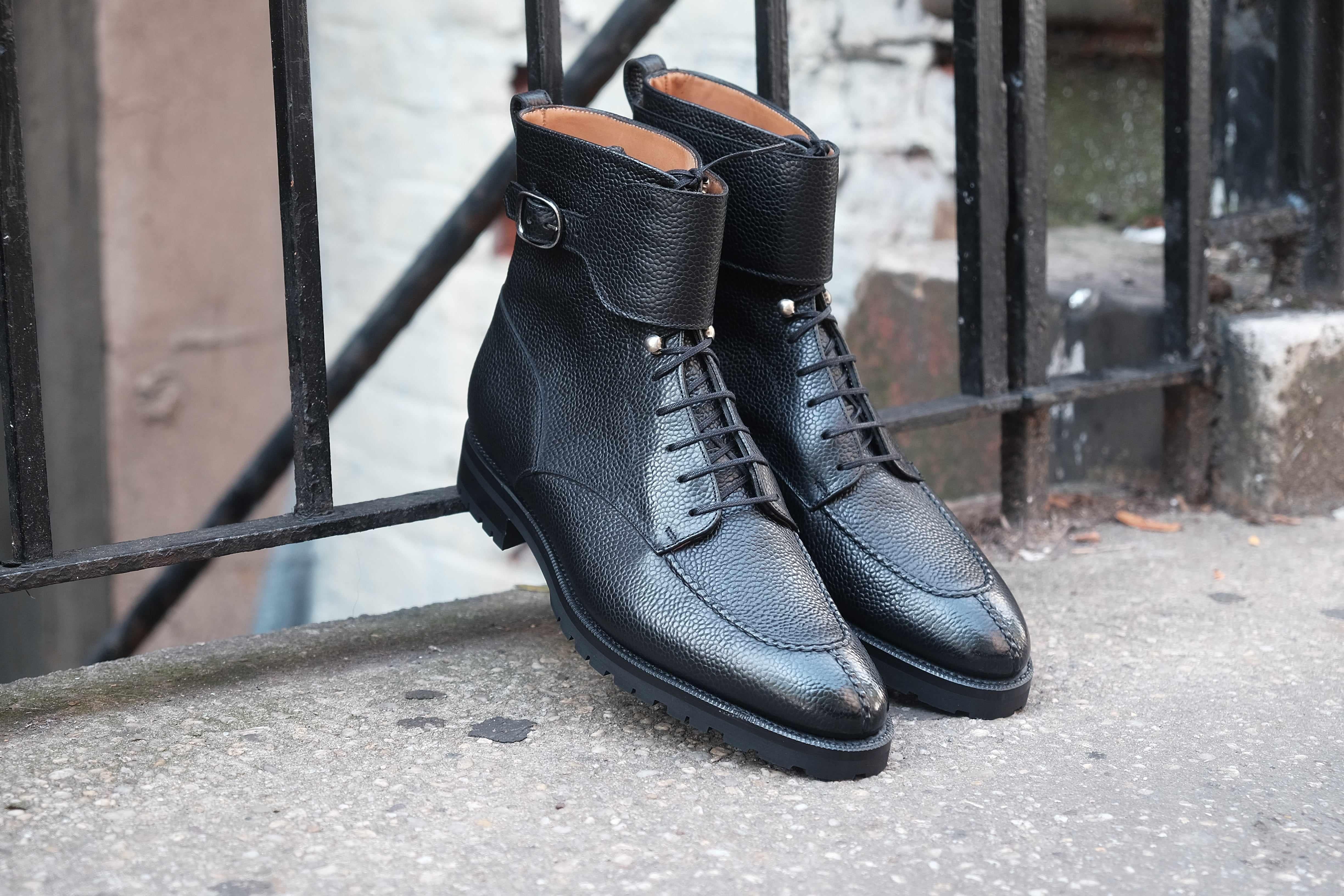 Colville - Black Scotch Grain-Strap Derby Boots-J.FitzPatrick Footwear