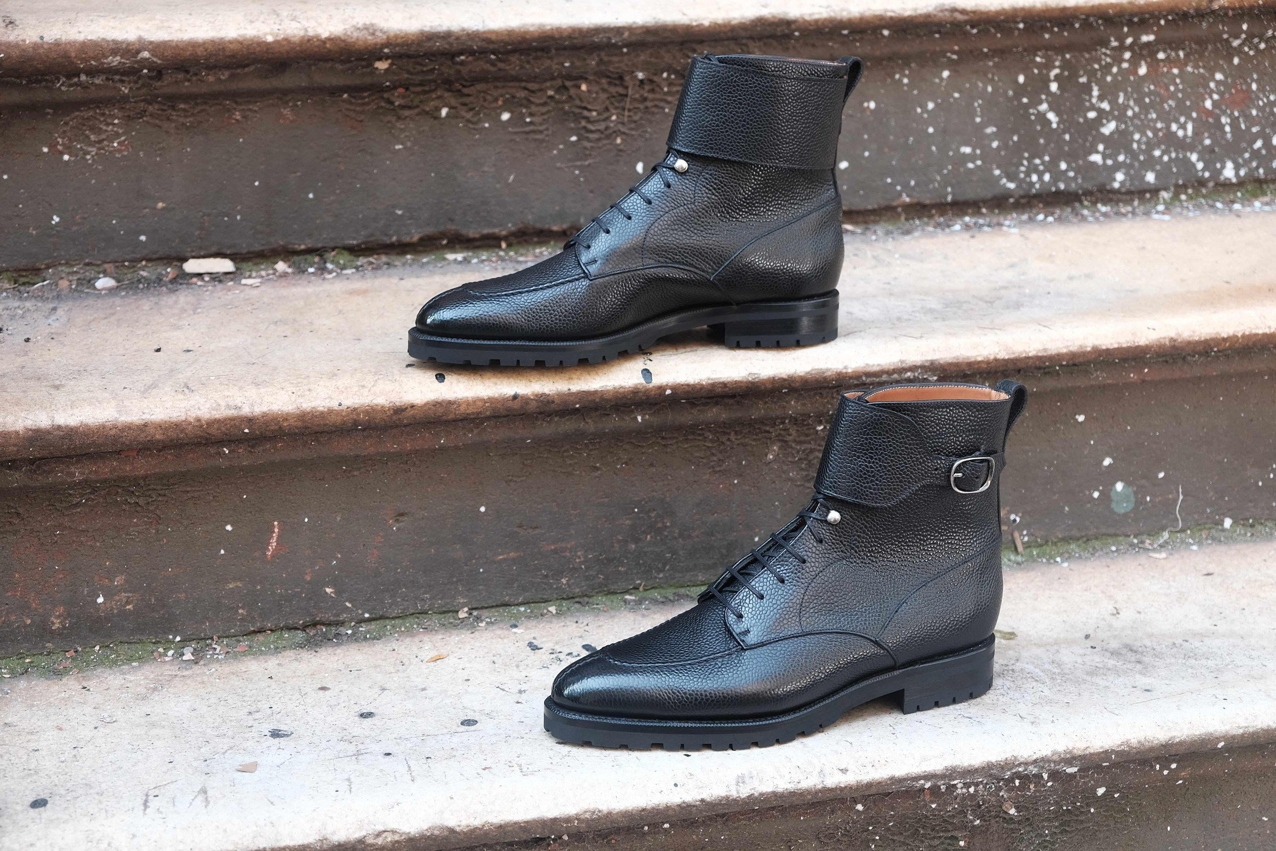 Colville - Black Scotch Grain-Strap Derby Boots-J.FitzPatrick Footwear