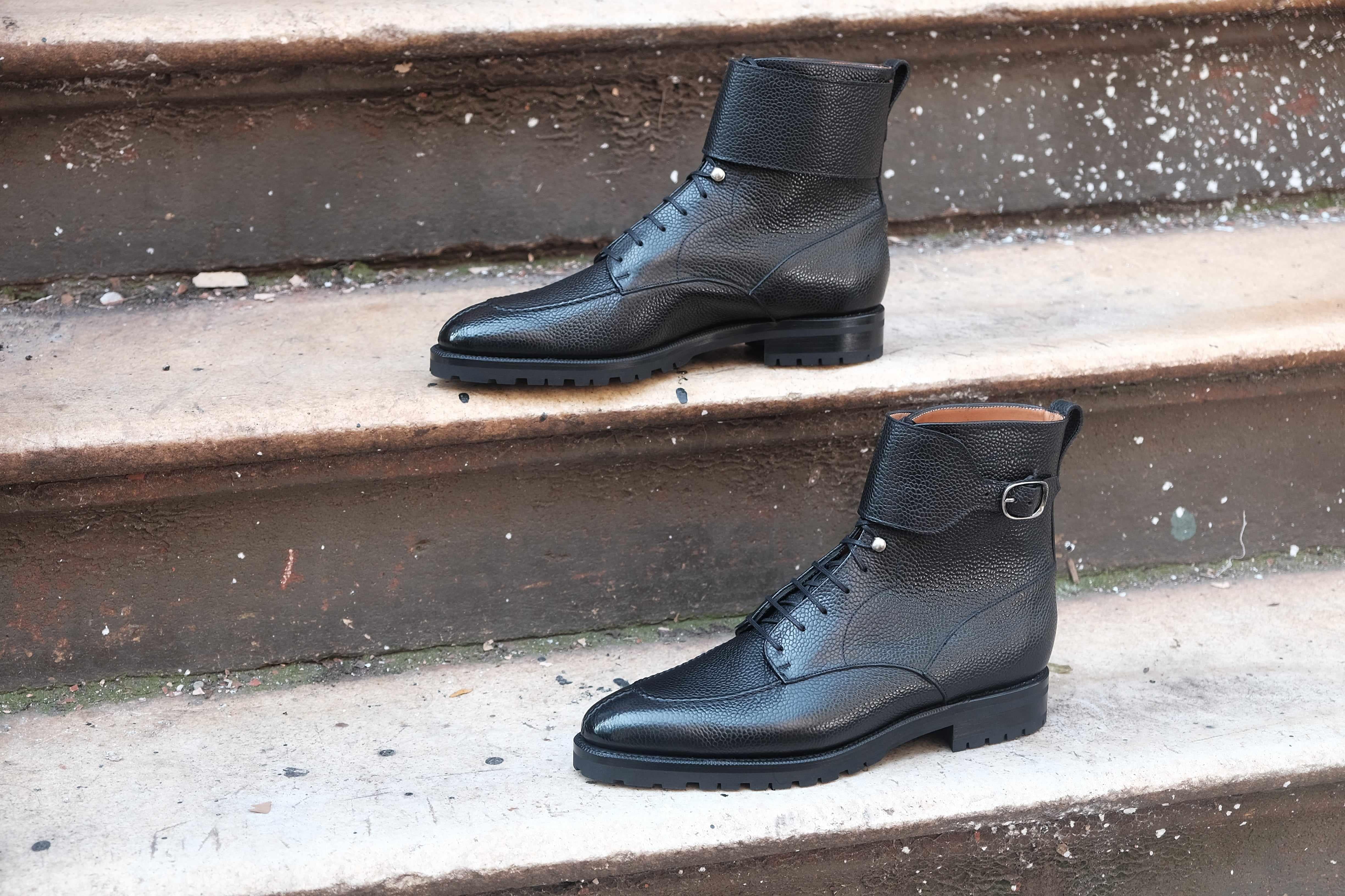Colville - Black Scotch Grain-Strap Derby Boots-J.FitzPatrick Footwear