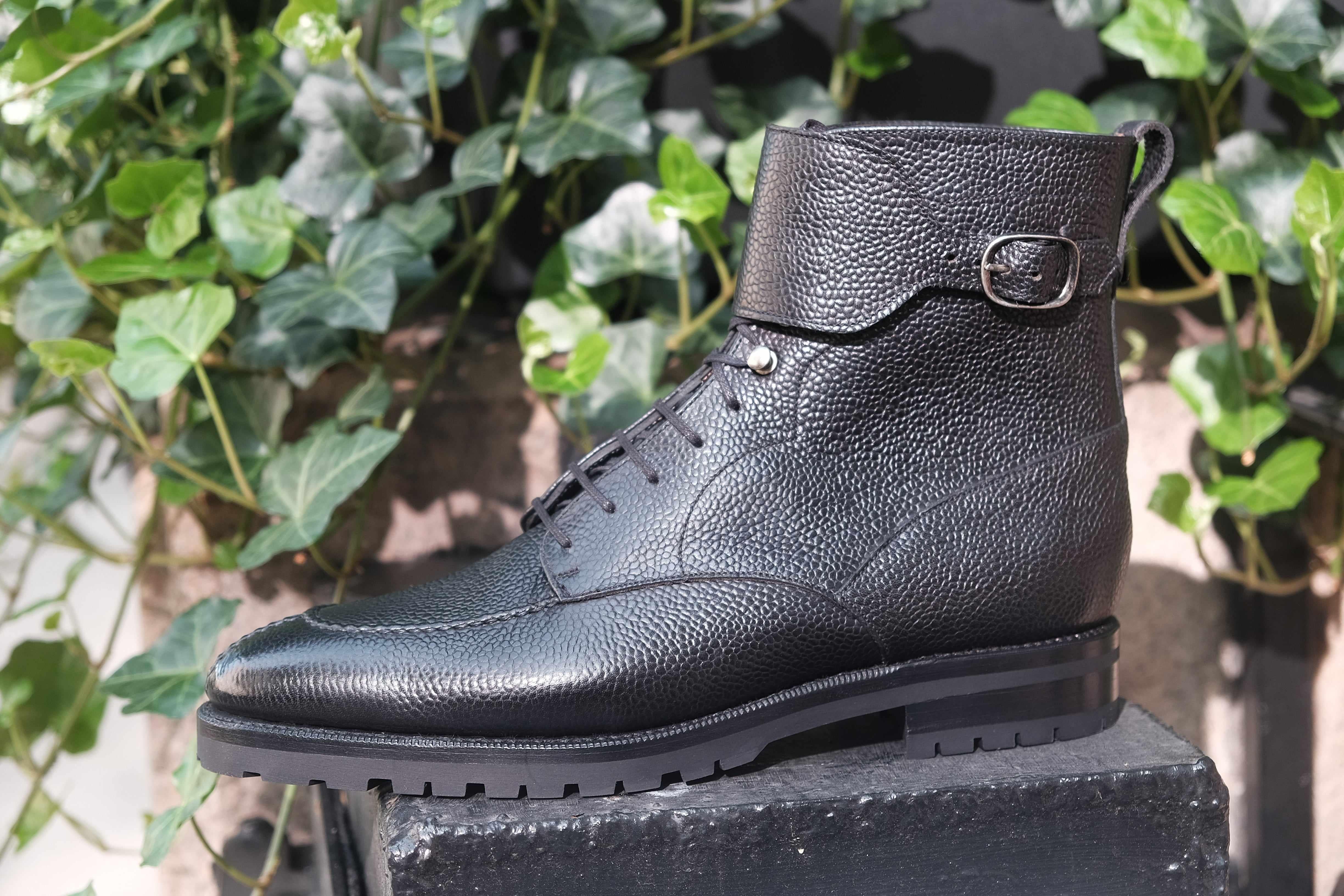 Colville - Black Scotch Grain-Strap Derby Boots-J.FitzPatrick Footwear