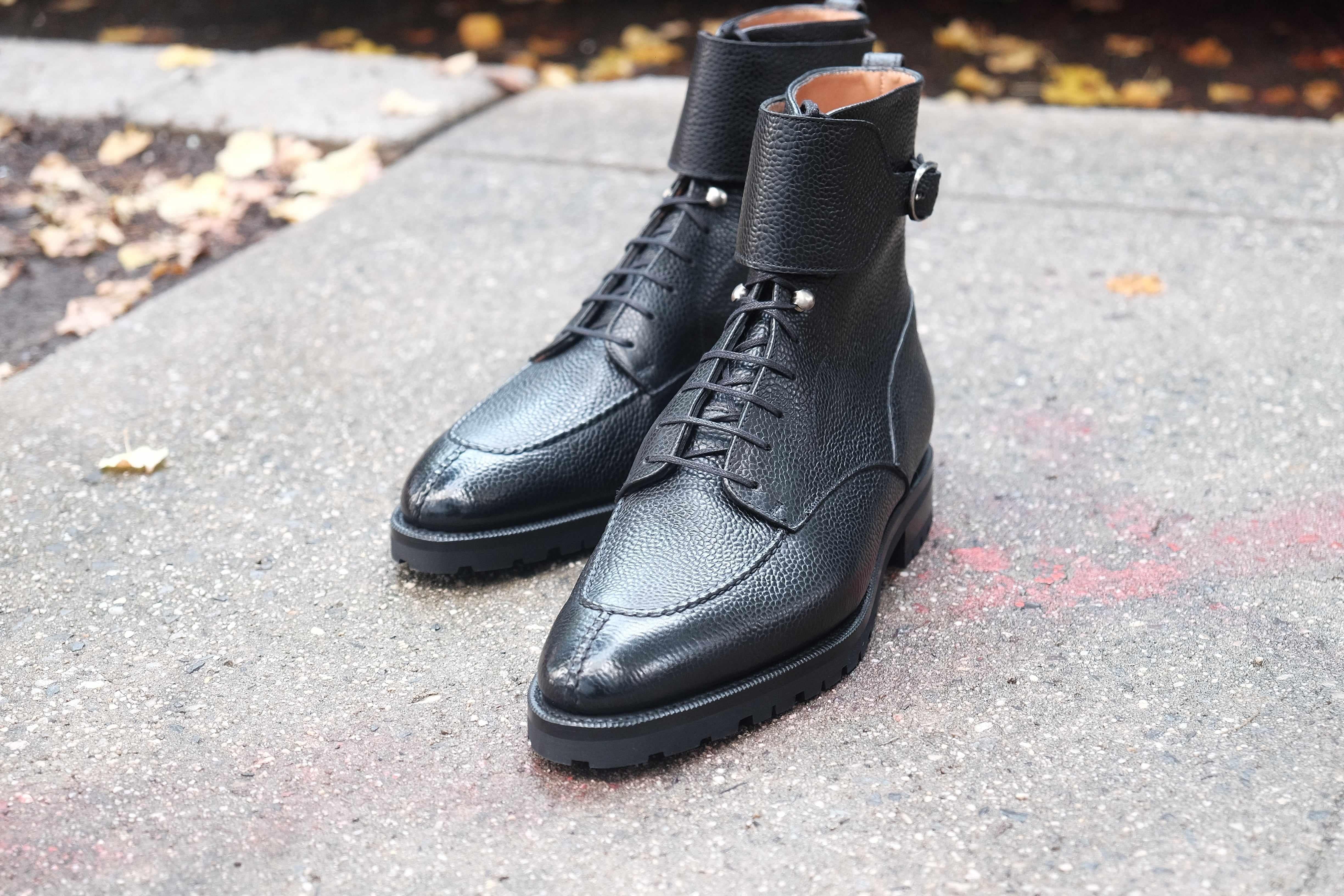 Colville - Black Scotch Grain-Strap Derby Boots-J.FitzPatrick Footwear