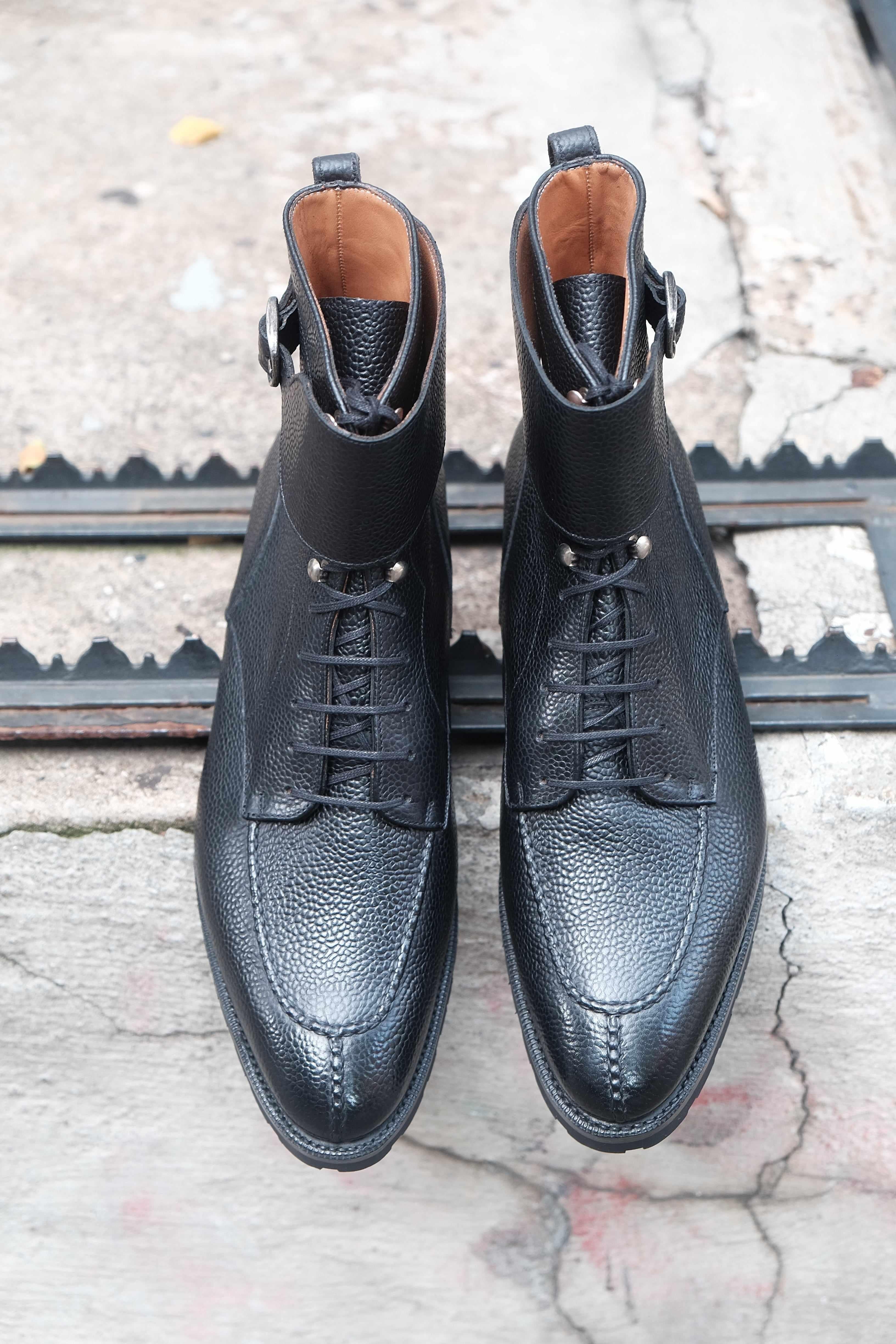 Colville - Black Scotch Grain-Strap Derby Boots-J.FitzPatrick Footwear