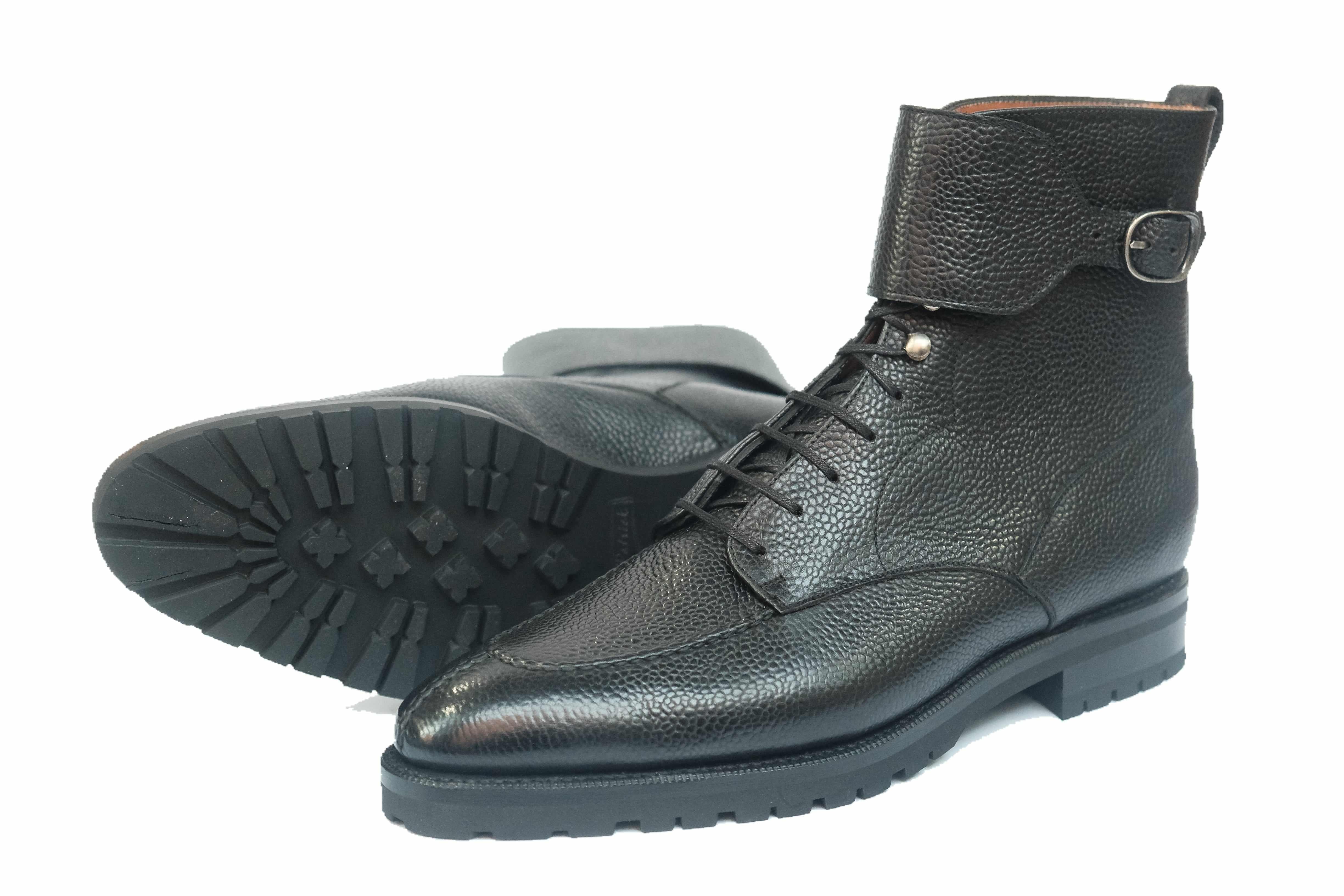 Colville - Black Scotch Grain-Strap Derby Boots-J.FitzPatrick Footwear